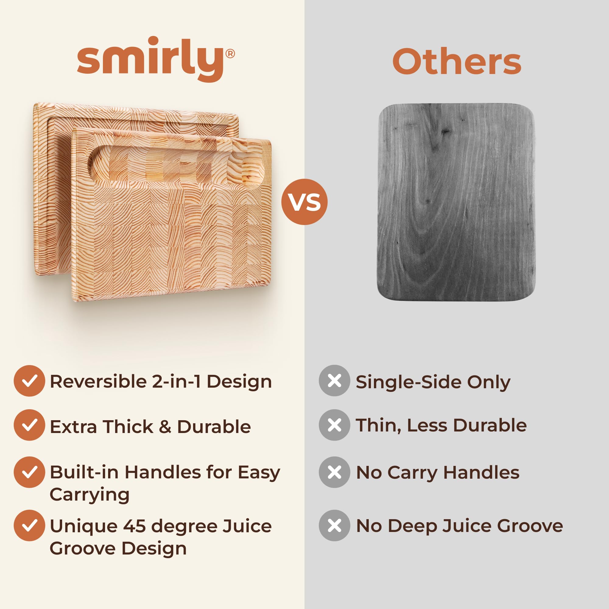 Smirly Non Toxic Larch Cutting Boards for Kitchen [1.2" Thickness][17"Extra Large] Cutting Chopping Board with Deep Juice Groove Heavy Duty & Easy Clean