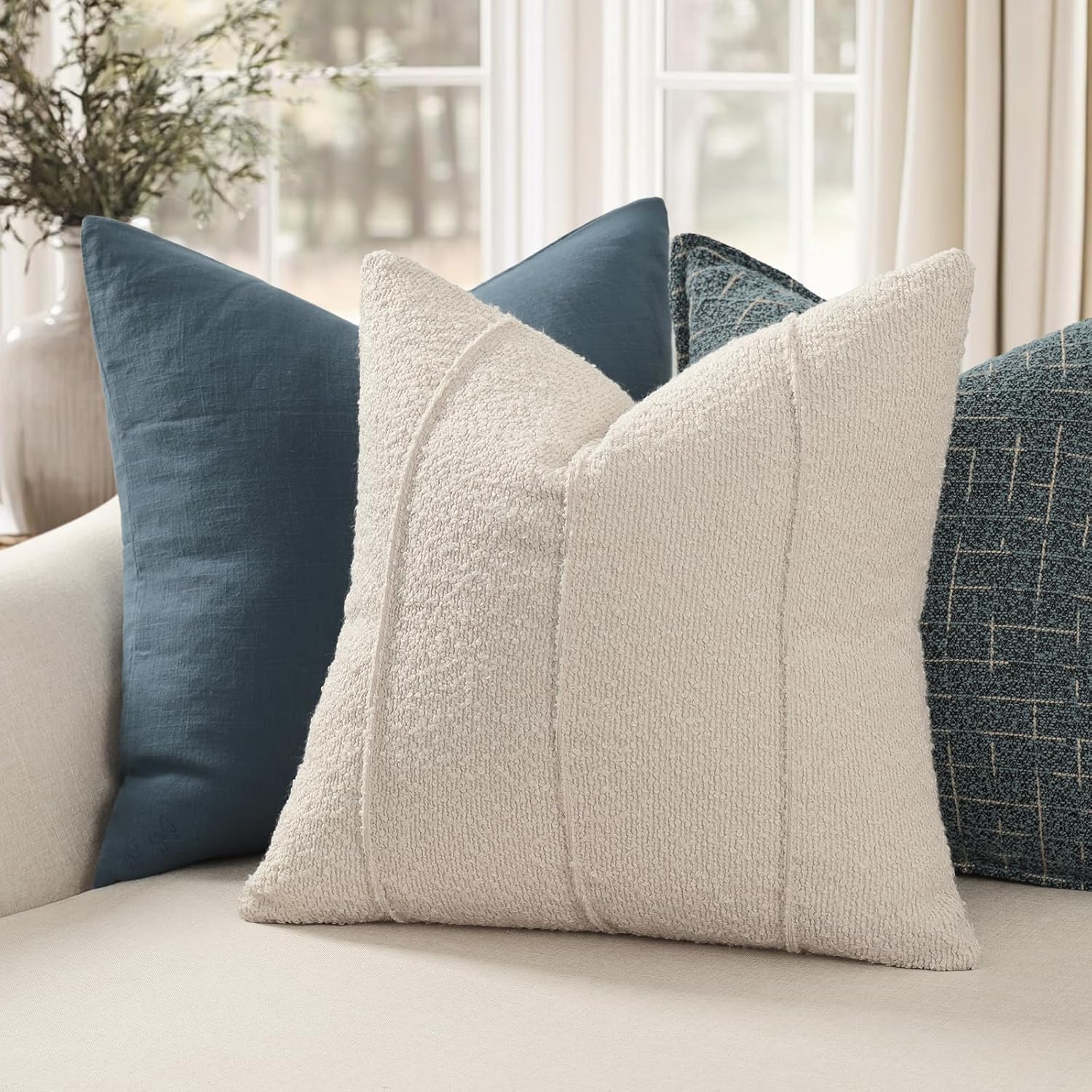 YCOLL 20x20 Beige&Brown Textured Boucle Throw Pillow Covers