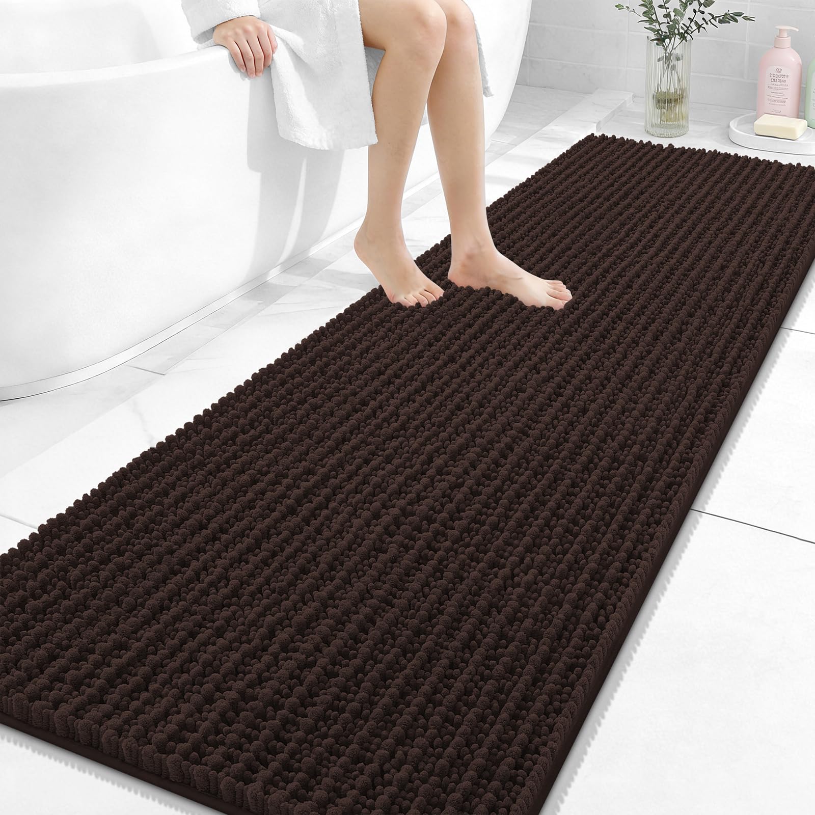 OLANLY Bathroom Rug Mat 30x20, Thick Soft and Absorbent Chenille Bath Mat, Non-Slip Rubber Backing, Machine Washable Quick Dry Bath Rugs for Tub Shower Floor, Home Decor Accessories, Grey