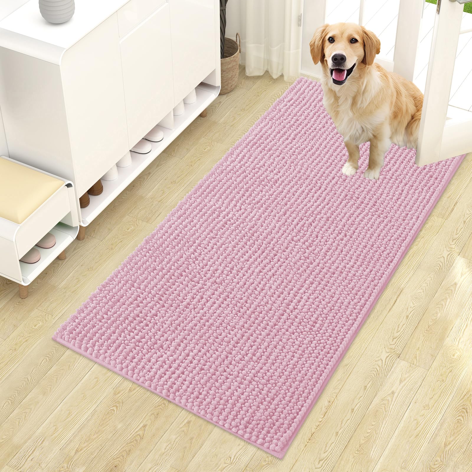 OLANLY Dog Door Mat for Muddy Paws 30x20, Ultra Absorbent Chenille Mud Doormat, Non-Slip Washable and Dirt Trapping Doormat for Indoor Entryway, Quick-Dry Indoor Pet Bed Mats for Dogs, Grey