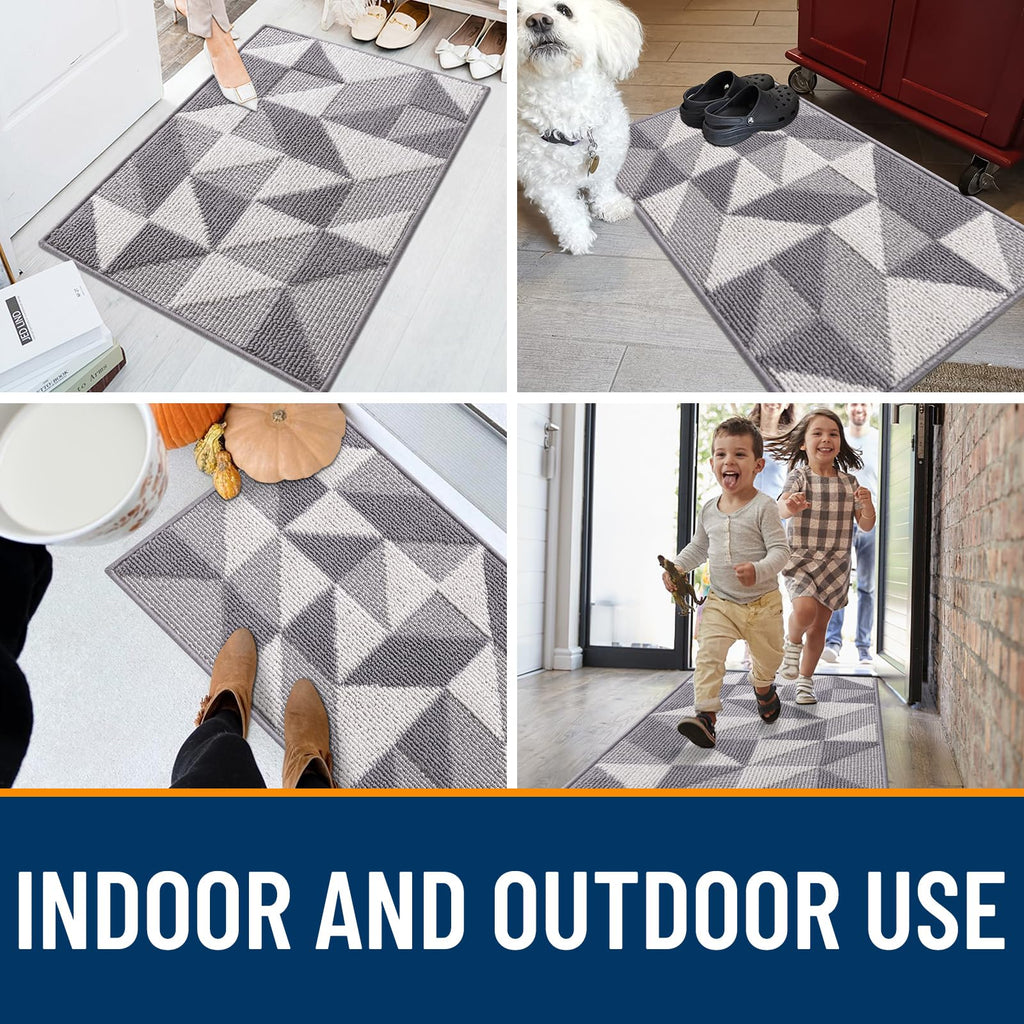 OLANLY Door Mat Indoor Entrance Washable 32x20, Odor-Free Low-Profile Front Back Geometric Doormat, Absorbent Resist Dirt Entry Carpet, Easy to Clean Sturdy Inside Floor Mats for Entryway, Black