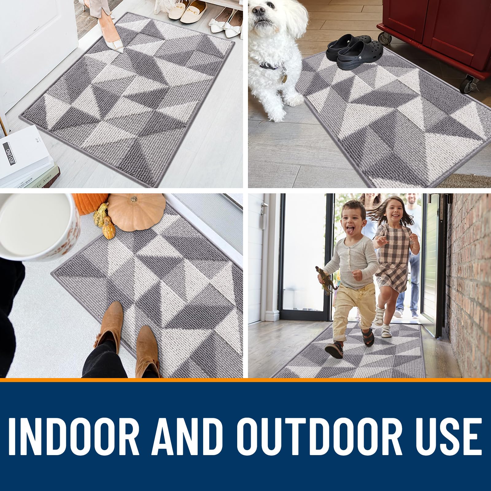OLANLY Door Mat Indoor Entrance Washable 32x20, Odor-Free Low-Profile Front Back Geometric Doormat, Absorbent Resist Dirt Entry Carpet, Easy to Clean Sturdy Inside Floor Mats for Entryway, Black