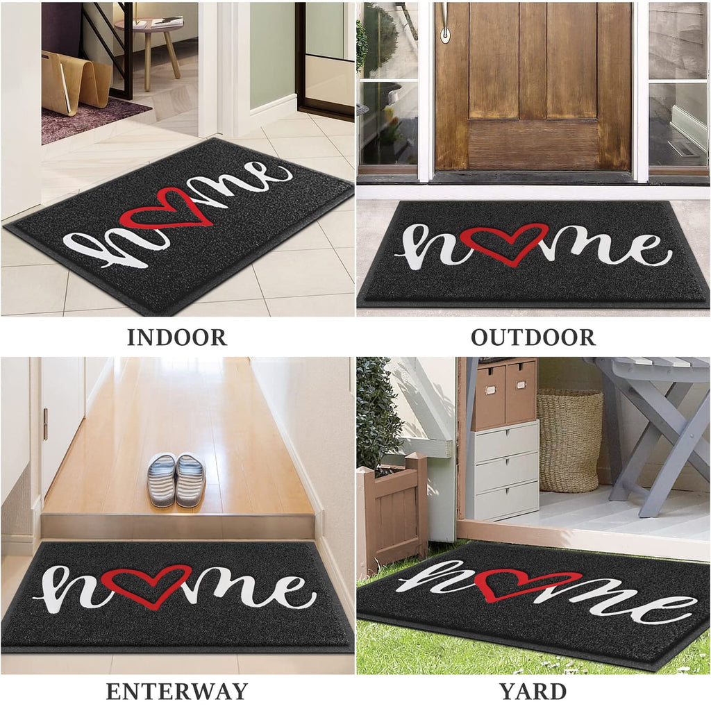 Door Mat (30"x17.5",Black), Welcome Mat Low Profile Front Doormat Floor Mat Non Slip Rugs for Entryway, Patio, High Traffic Areas