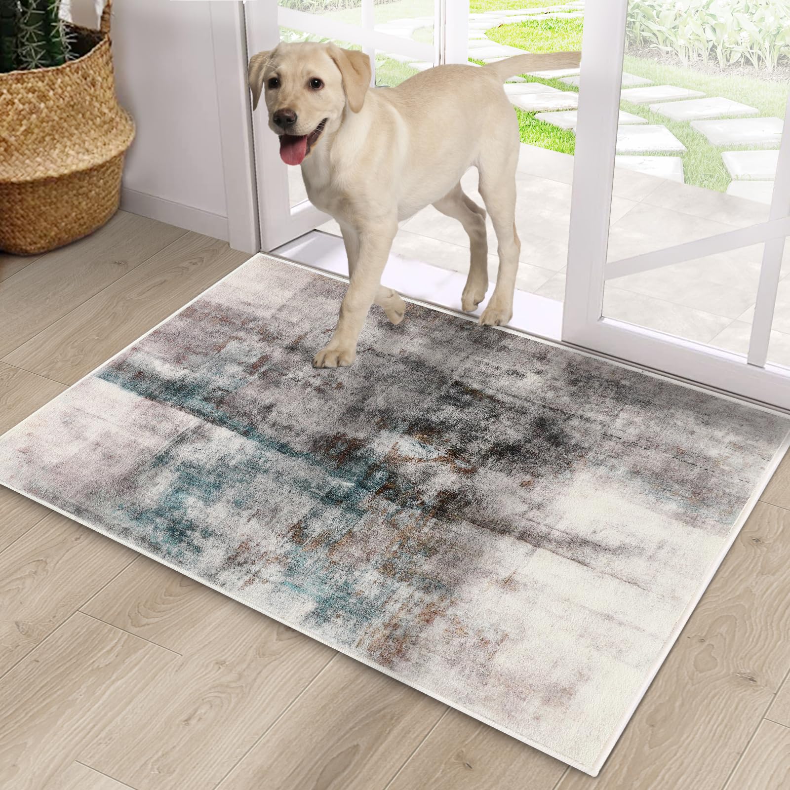 CRISTGEE Door Mat, Front Indoor Door Mat Faux Wool Non-Slip Entryway Rug Absorbent Abstract Throw Rug for Indoor Entrance Hallway Laundry Room, High Traffic Areas, 20X32 Inches, Gray Washable
