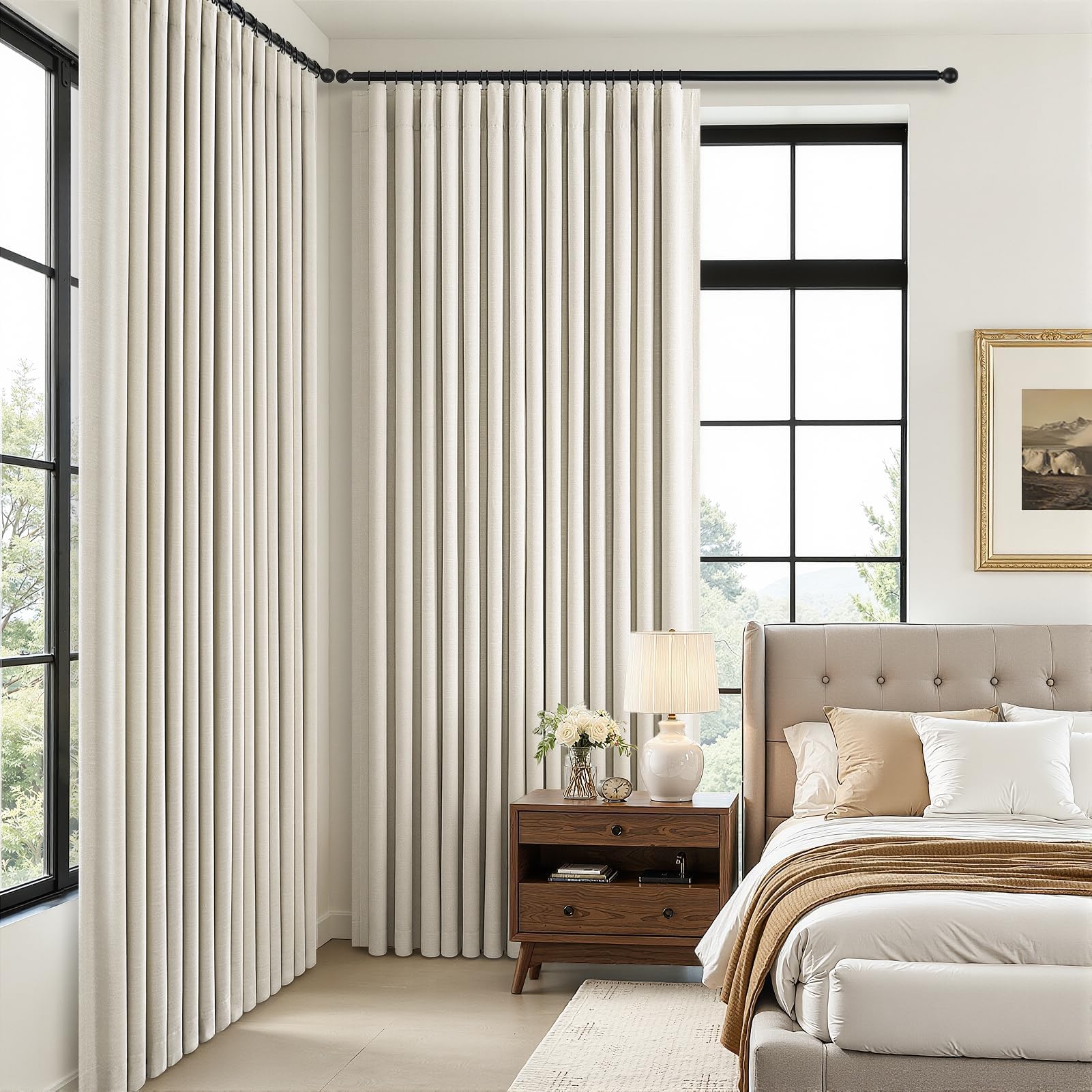 Topfinel 84 Inch Long Natural Blackout Curtains for Bedroom Livingroom, Farmhouse Back Tab Pinch Pleated Drapes for Track System,Neutral Linen Ambiance & Privacy Drapes Natural 52" W*84" L