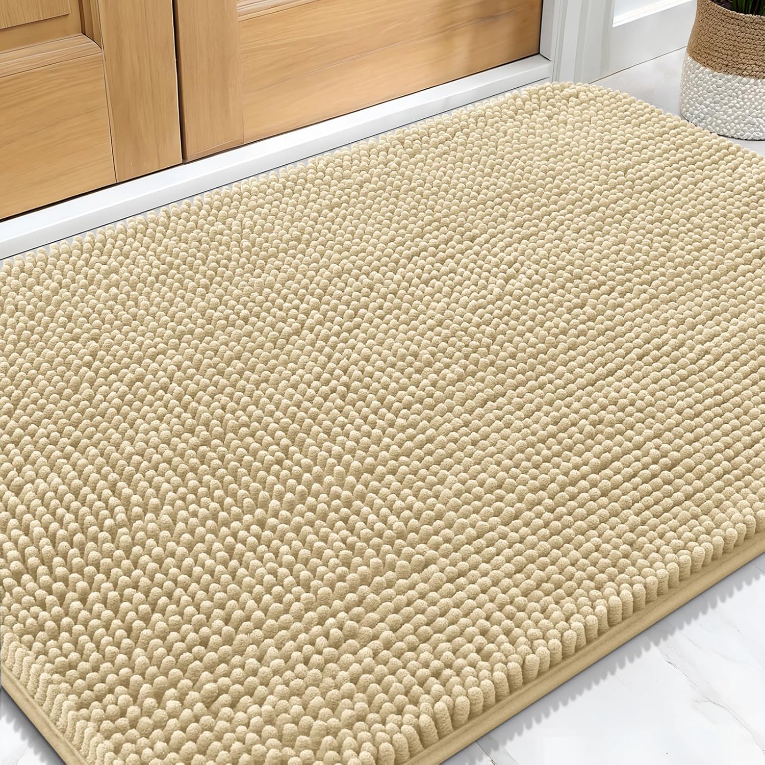 OLANLY Dog Door Mat for Muddy Paws 48x30, Absorbs Moisture and Dirt, Absorbent Non-Slip Washable Doormat, Quick Dry Chenille Mud Mat for Dogs, Entry Indoor Entryway Carpet for Inside Floor, Grey