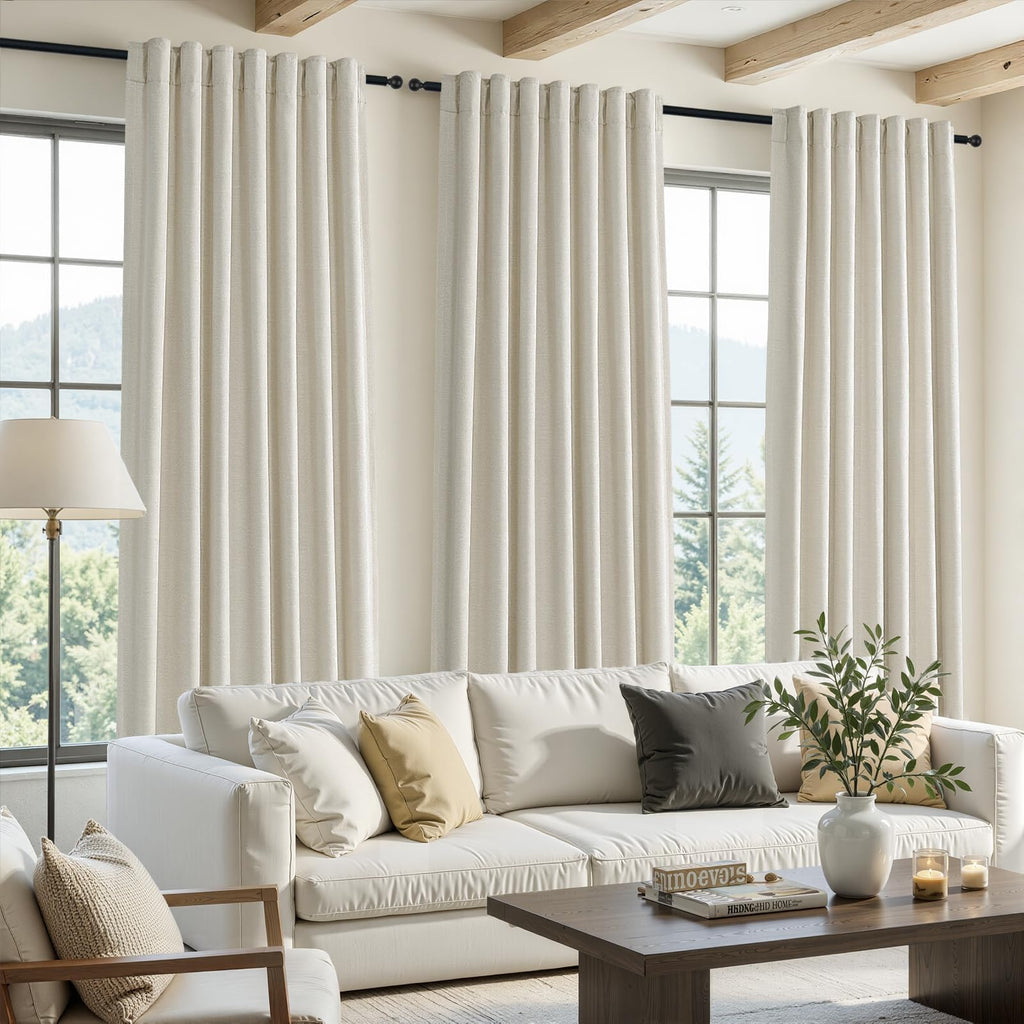 Topfinel 84 Inch Long Natural Blackout Curtains for Bedroom Livingroom, Farmhouse Back Tab Pinch Pleated Drapes for Track System,Neutral Linen Ambiance & Privacy Drapes Natural 52" W*84" L
