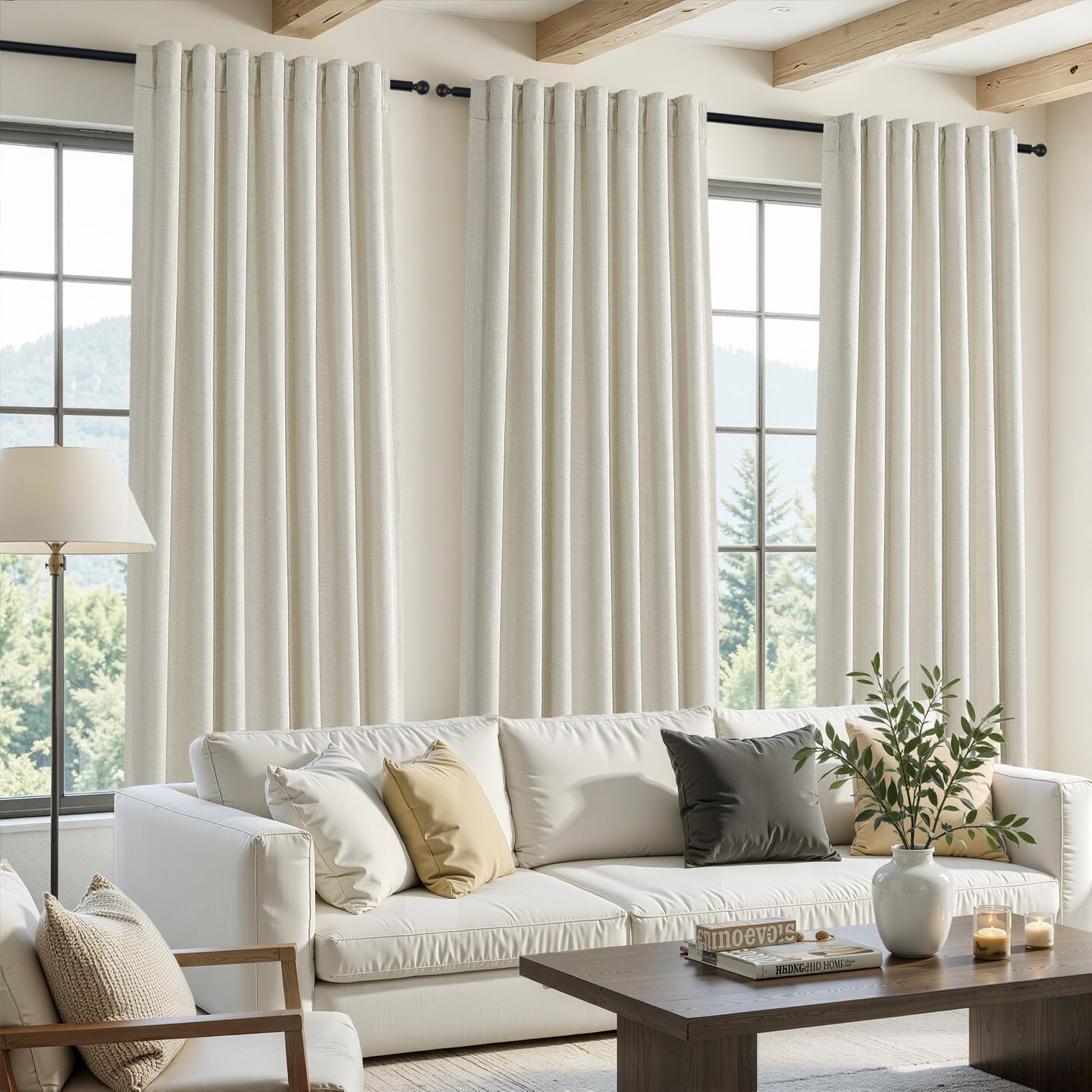 Topfinel 84 Inch Long Natural Blackout Curtains for Bedroom Livingroom, Farmhouse Back Tab Pinch Pleated Drapes for Track System,Neutral Linen Ambiance & Privacy Drapes Natural 52" W*84" L