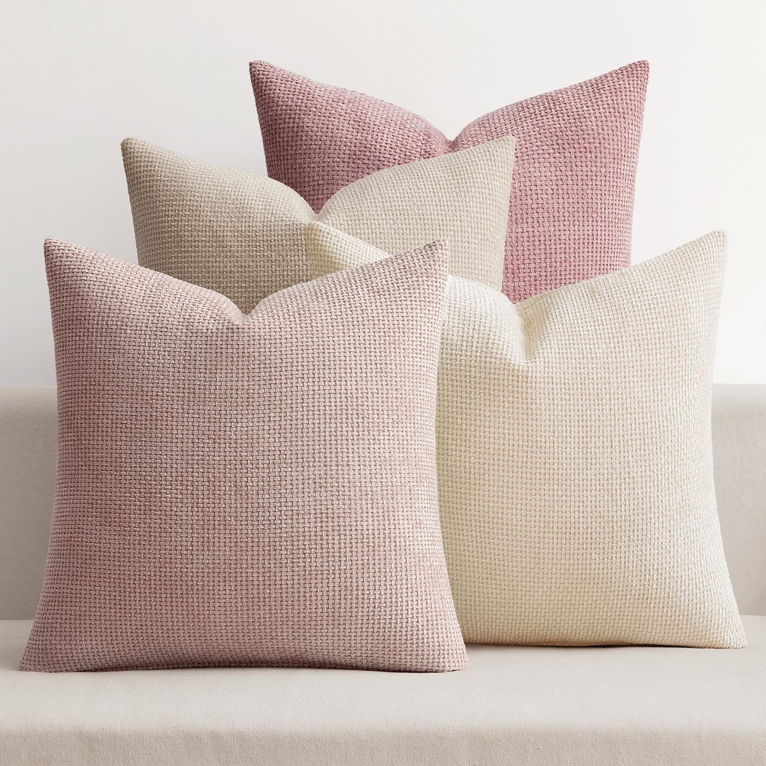 MIULEE Pack of 4 Couch Throw Pillow Covers 18x18 Inch Neutral Blue Soft Decorative Chenille Pillow Covers Farmhouse Accent Cushion Covers for Boho Western Spring Coastal Decor Sofa Bed Living Room