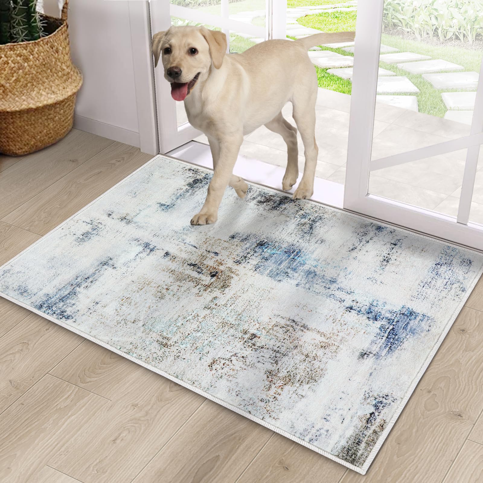 CRISTGEE Door Mat, Front Indoor Door Mat Faux Wool Non-Slip Entryway Rug Absorbent Abstract Throw Rug for Indoor Entrance Hallway Laundry Room, High Traffic Areas, 20X32 Inches, Gray Washable