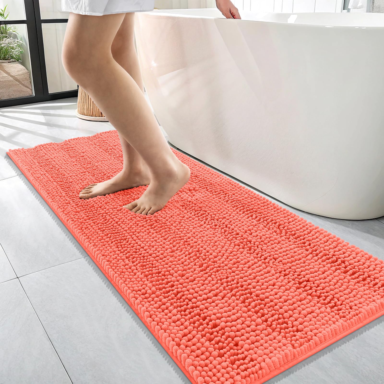 OLANLY Thick Bathroom Rugs 30x20, Extra Soft Absorbent Chenille Striped Bath Rugs, Rubber Backing, Machine Wash Dry, Bath Mats for Bathroom Floor, Tub and Shower, Home Decor Accessories, Grey