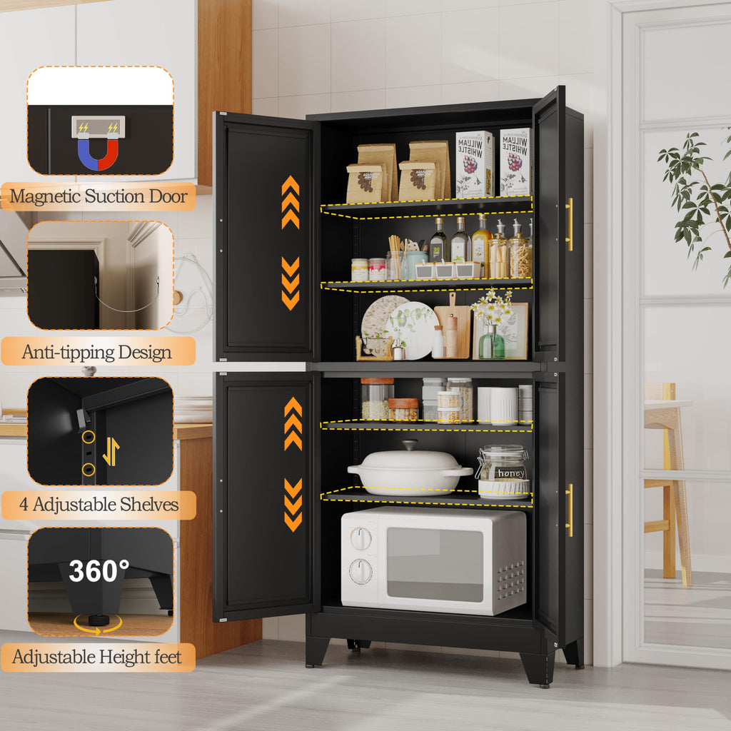 GAIOUS Metal Pantry Cabinet, Kitchen Pantry Storage Cabinets with 2 Door and 3 Adjustable Shelves, White Kitchen Pantry Cabinet, Freestanding Cupboard for Dining Room Living Room Bathroom