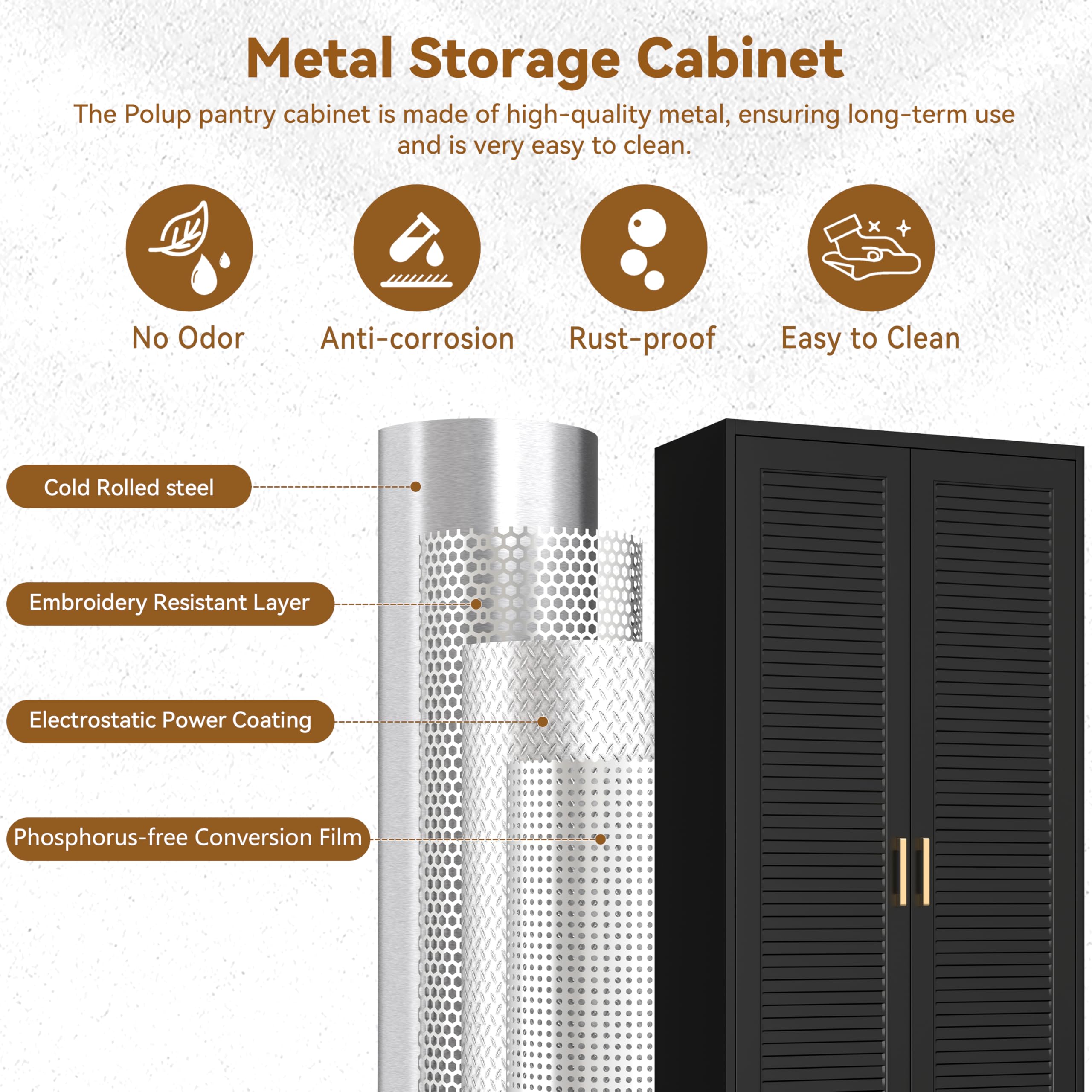 Polup White Kitchen Pantry Cabinet, 71 Inch Tall Metal Storage Cabinet with Doors and Shelves, Pantry Cabinets for Kitchen Storage, Freestanding Cupboard for Living, Dining Room, Assemble Required