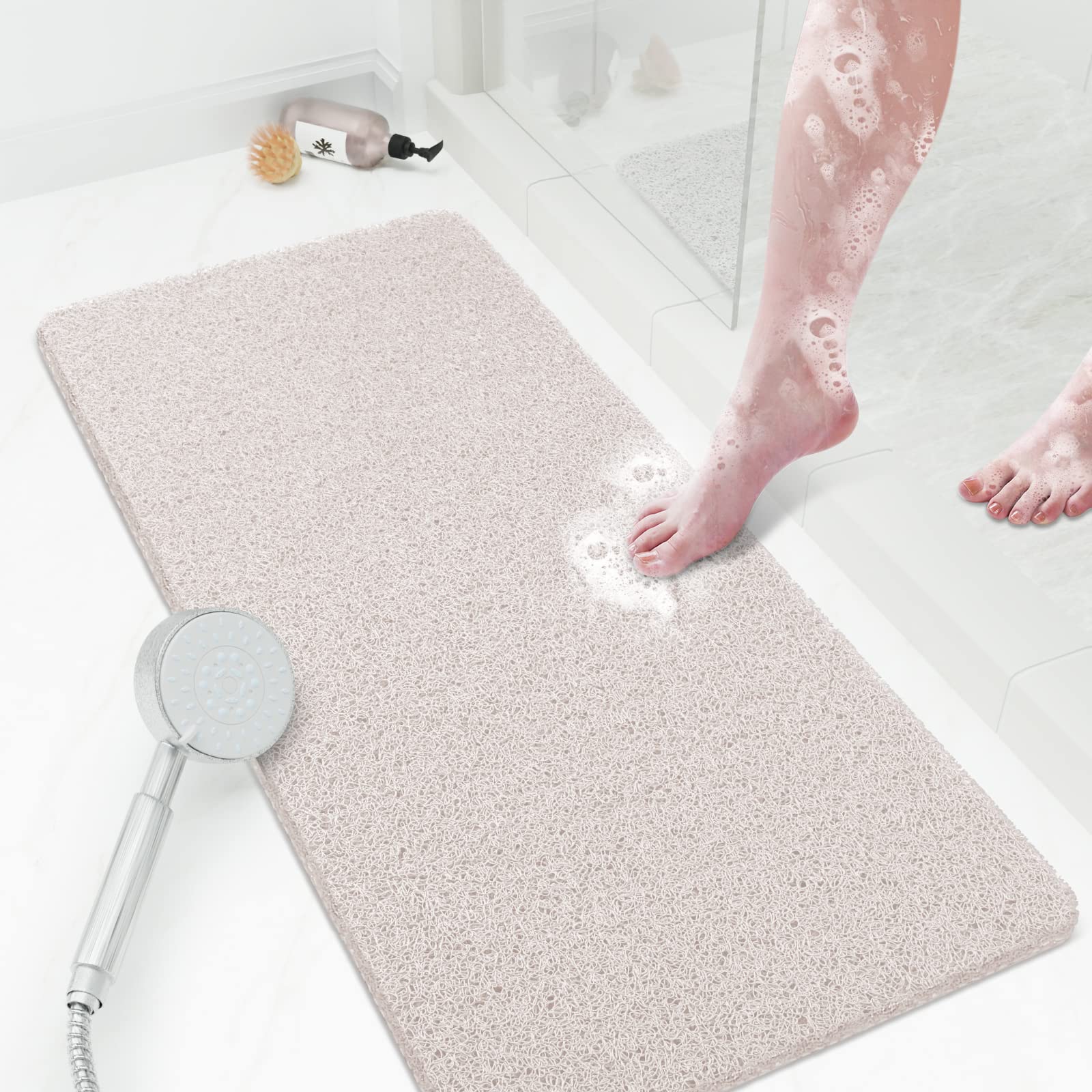PVC Loofah Shower/Bathtub Mat Non-Slip, 24x16 inch, Soft Tub Mat with Drain, for Tub and Bathroom,Quick Drying,Grey