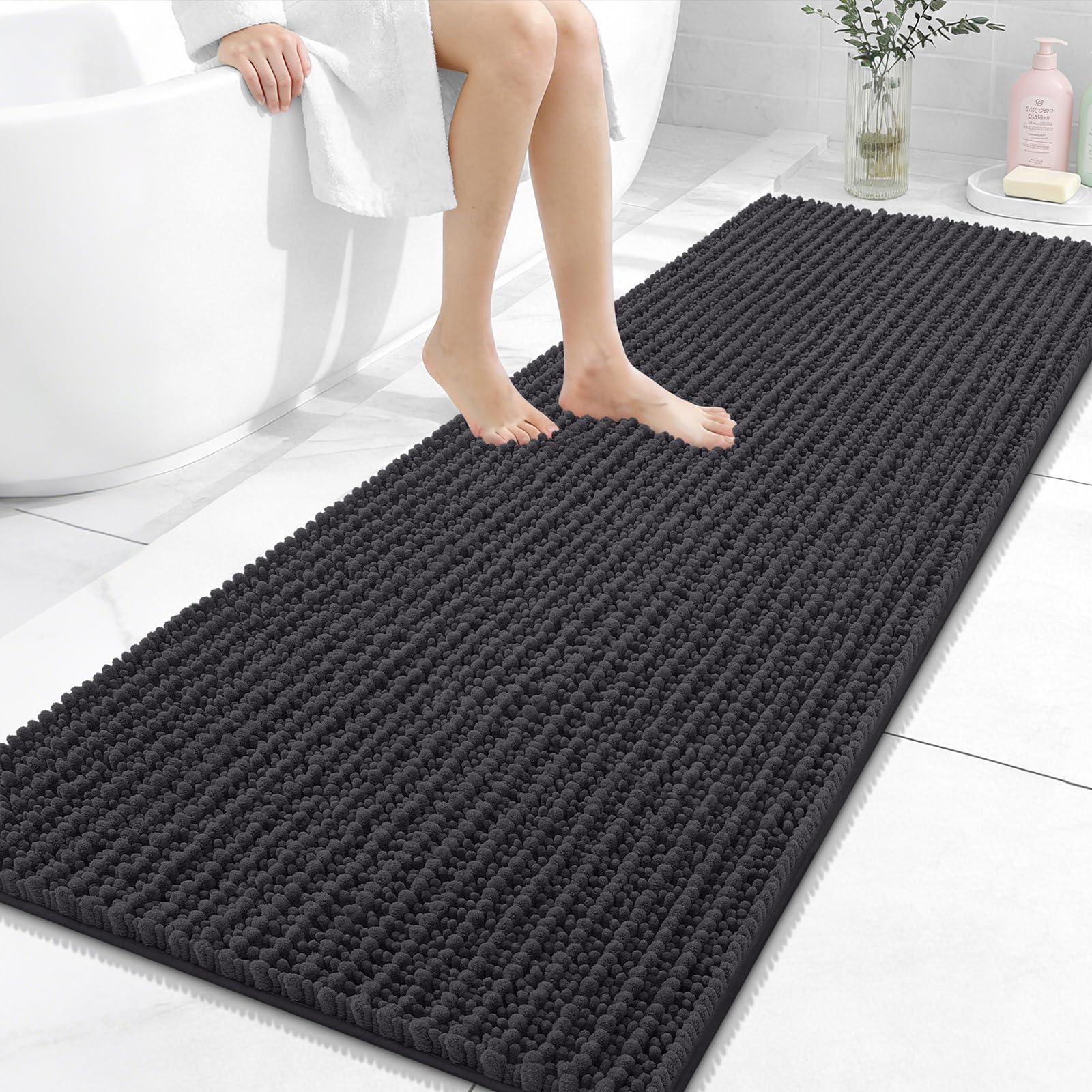 OLANLY Bathroom Rug Mat 30x20, Thick Soft and Absorbent Chenille Bath Mat, Non-Slip Rubber Backing, Machine Washable Quick Dry Bath Rugs for Tub Shower Floor, Home Decor Accessories, Grey