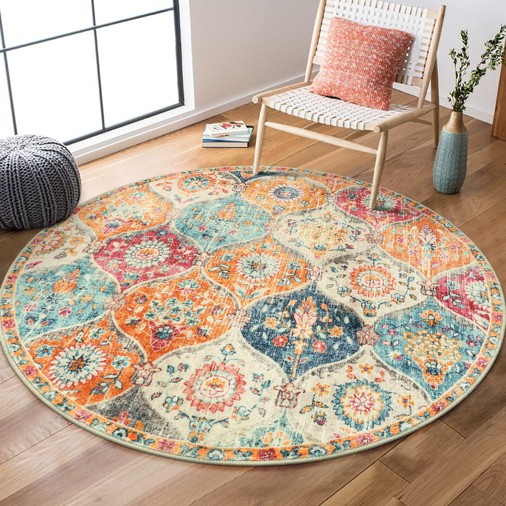 Lahome Moroccan Trellis Washable Rug, 2x3 Kitchen Rugs for Entryway Bathroom, Non-Slip Indoor Door Mat Ultra-Thin, Small Oriental Throw Carpet for Bedroom Entry Elise, Cream/Multi
