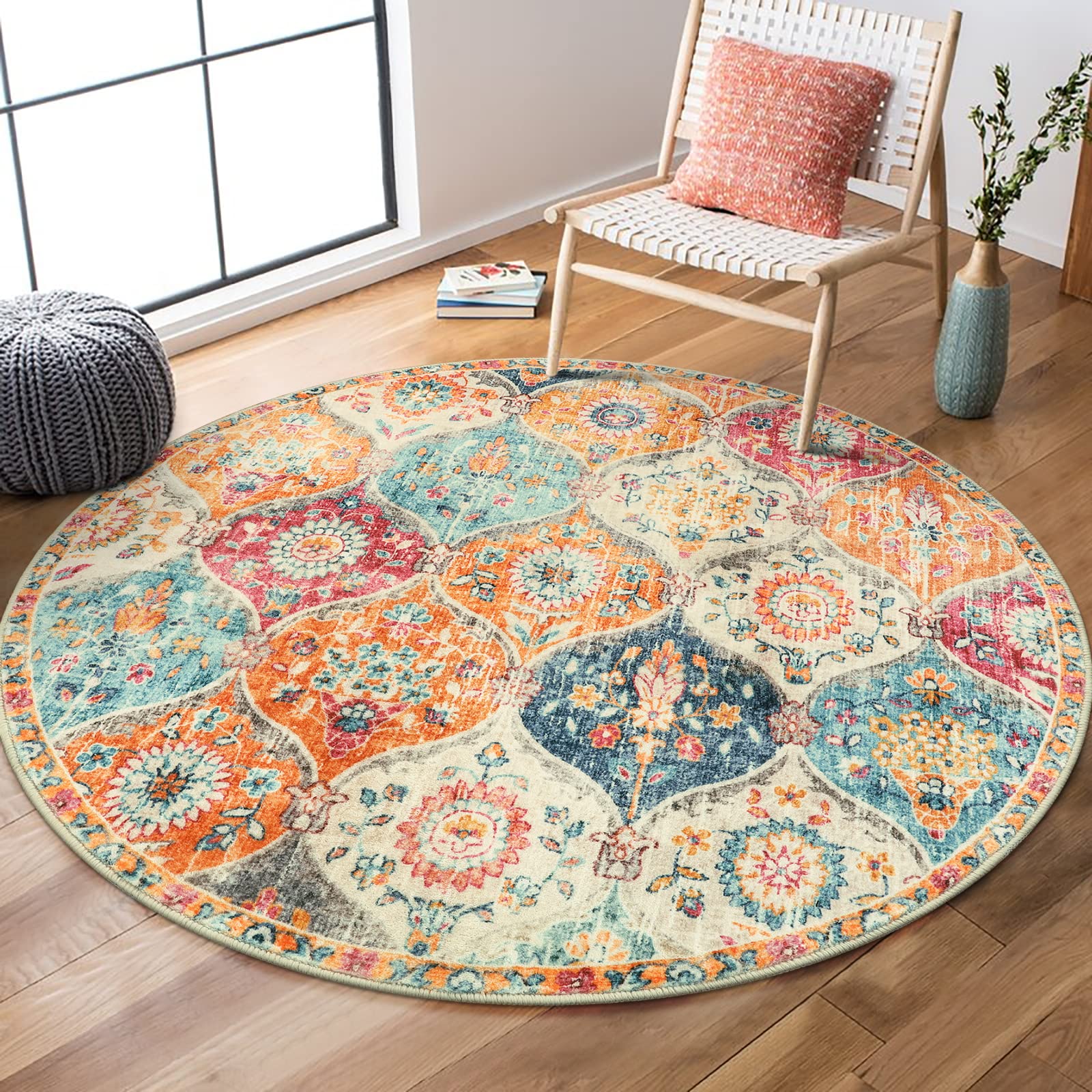 Lahome Moroccan Trellis Washable Rug, 2x3 Kitchen Rugs for Entryway Bathroom, Non-Slip Indoor Door Mat Ultra-Thin, Small Oriental Throw Carpet for Bedroom Entry Elise, Cream/Multi