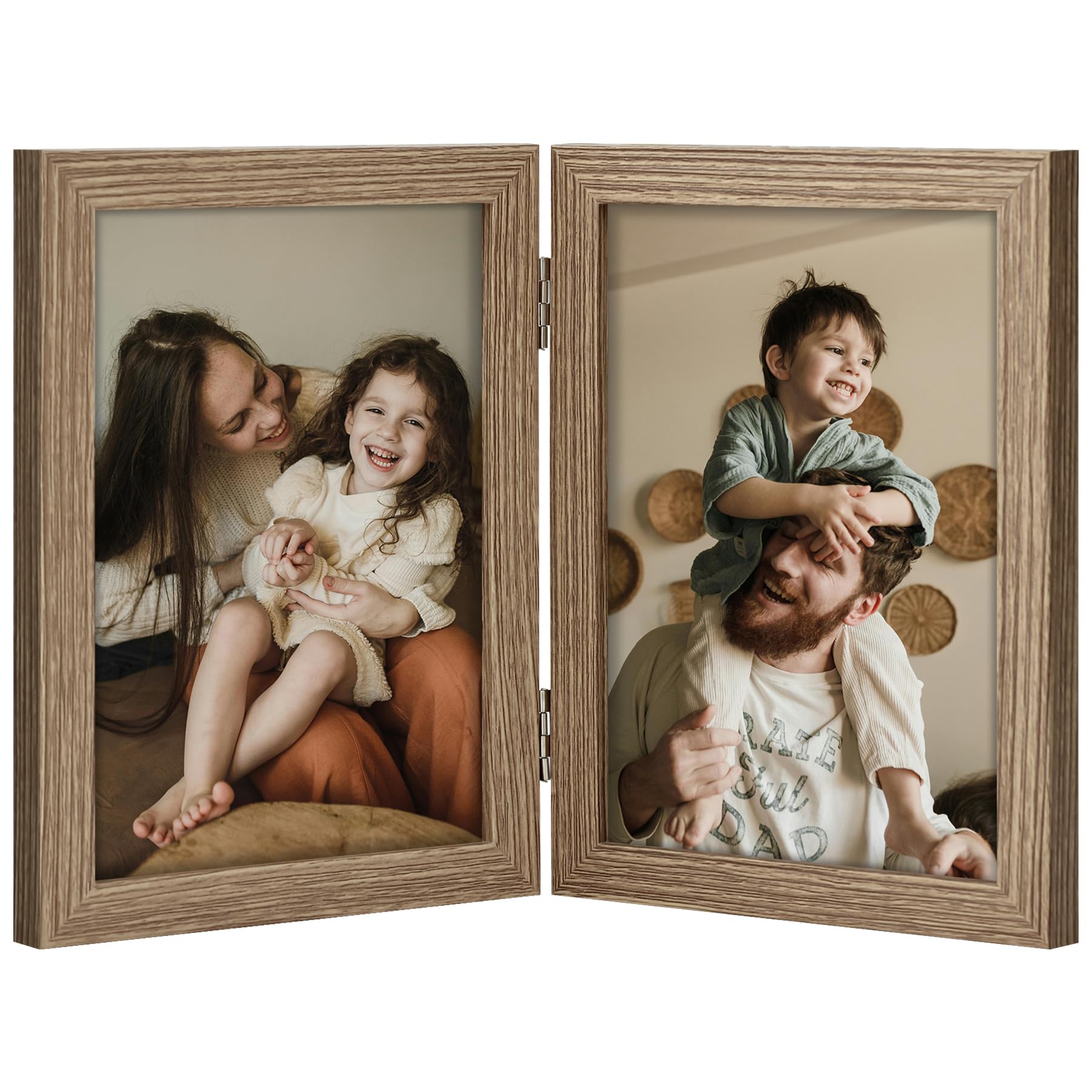 decorUhome Double 4x6 Picture Frame Vertical, Engineered Wood Bifold Photo Frame with Plexiglass for Tabletop Display, 4x6, Black