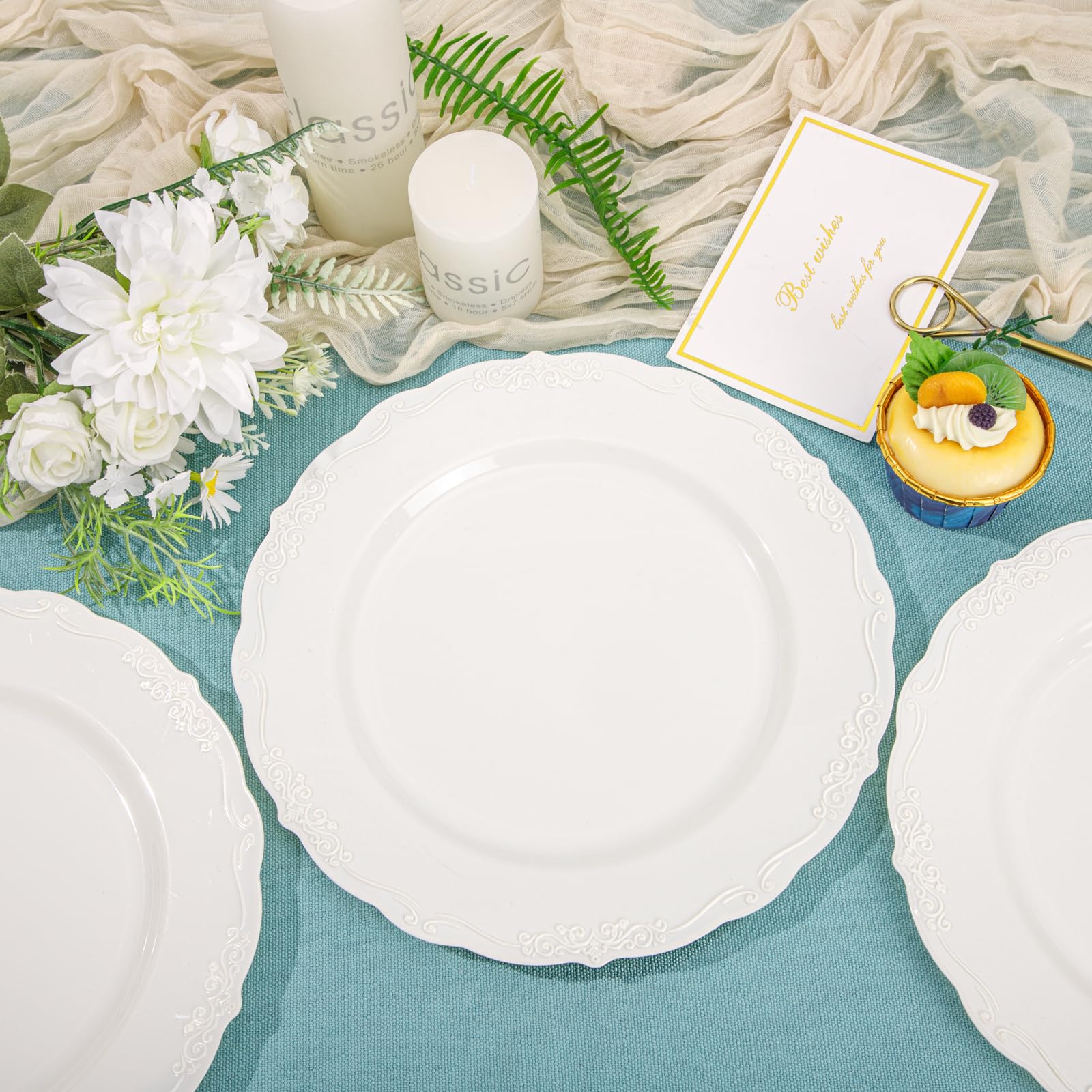 DaYammi 60PCS White Plastic Plates, Heavy Duty White Disposable Plates Premium 10inch Dinner Plates Hard Plastic Plates Disposable for Party Wedding Bridal Shower