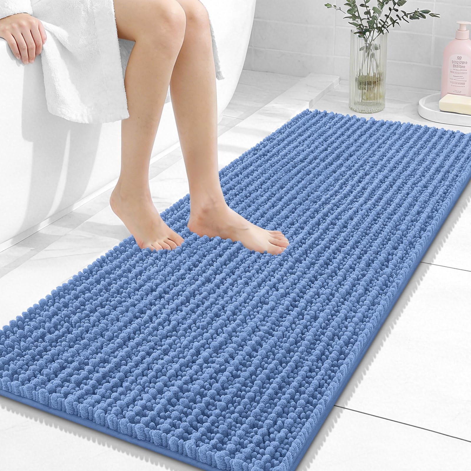 OLANLY Bathroom Rug Mat 30x20, Thick Soft and Absorbent Chenille Bath Mat, Non-Slip Rubber Backing, Machine Washable Quick Dry Bath Rugs for Tub Shower Floor, Home Decor Accessories, Grey
