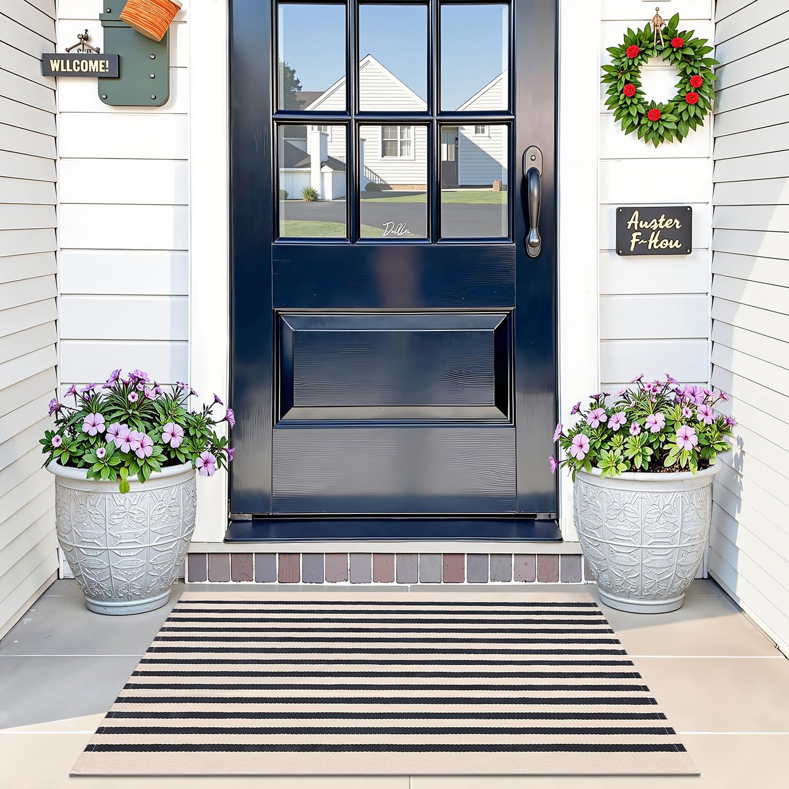 OLANLY Black and White Striped Rug 2'4" x 3'7" (27.5" x 43") – Washable Cotton Indoor Outdoor Doormat for Front Door, Entryway, Kitchen, Porch, Patio Decor