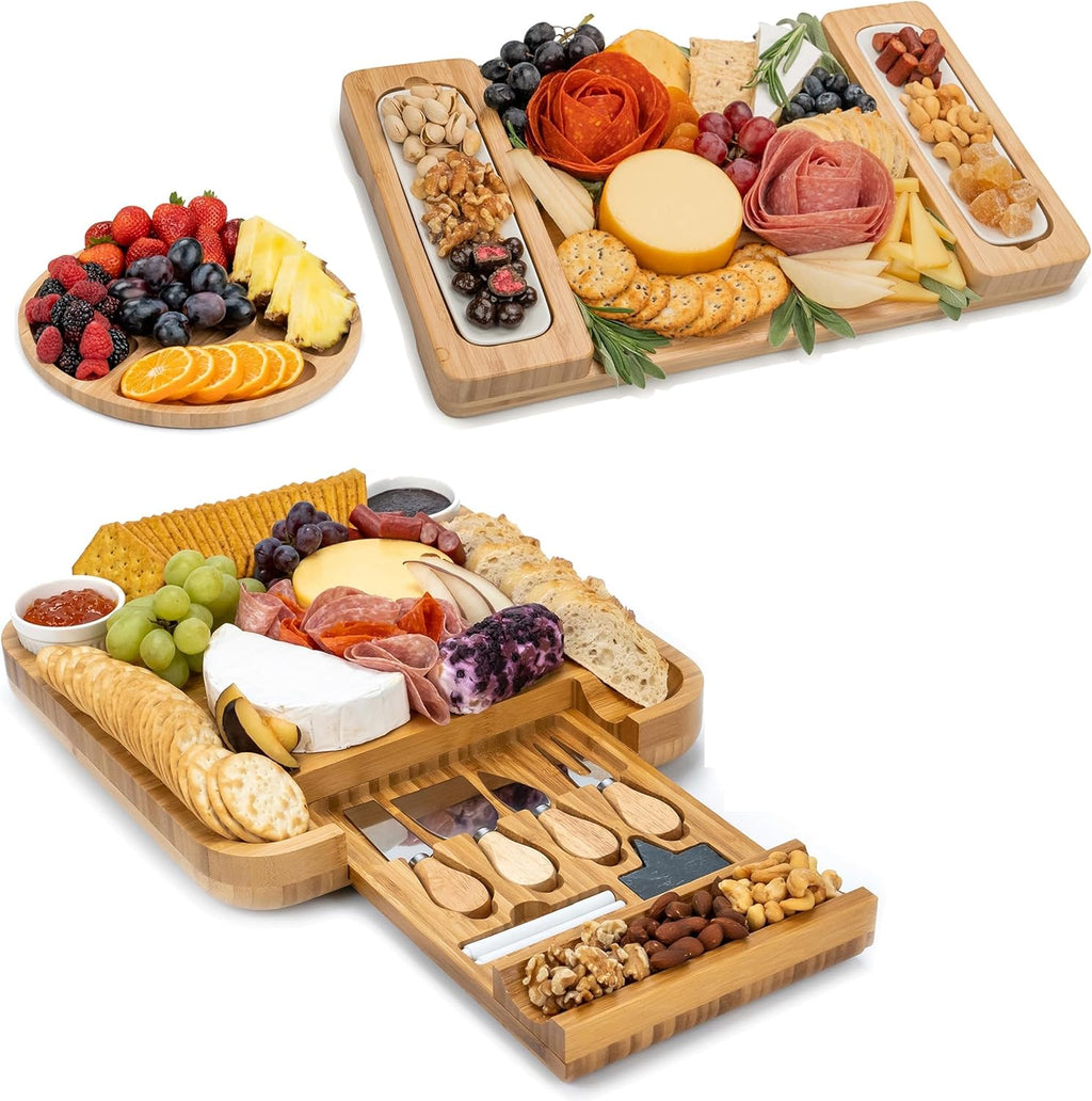 SMIRLY Charcuterie Boards Gift Set: Large Charcuterie Board Set, Bamboo Cheese Board Set - Unique for Women - House Warming Gifts New Home, Wedding Gifts for Couple, Bridal Shower Gift