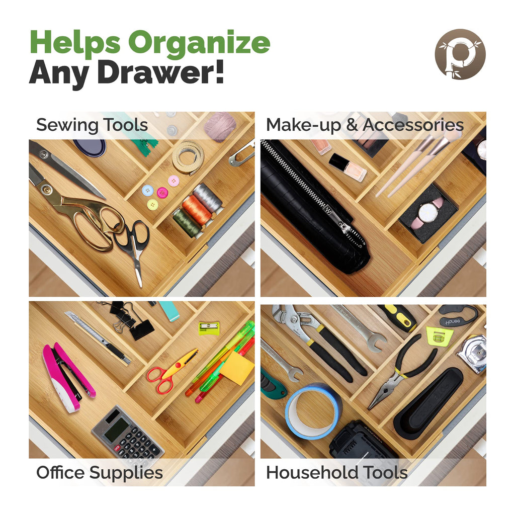 Silverware Organizer - Expandable Kitchen Drawer Organizer - Adjustable Kitchen Drawer Organizer for Utensils, Expandable to 22 Inches Wide, 10 Compartments, Silverware Tray for Drawer