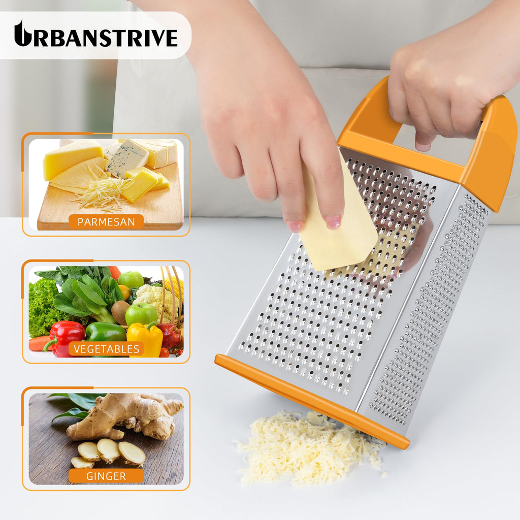 Urbanstrive Cheese Grater With Container Box Grater Stainless Steel Graters for Kitchen Cheese Shredder Parmesan Shredder Kitchen Gadgets Kitchen Tools Kitchen Gifts for Chef Dishwasher Safe Zester