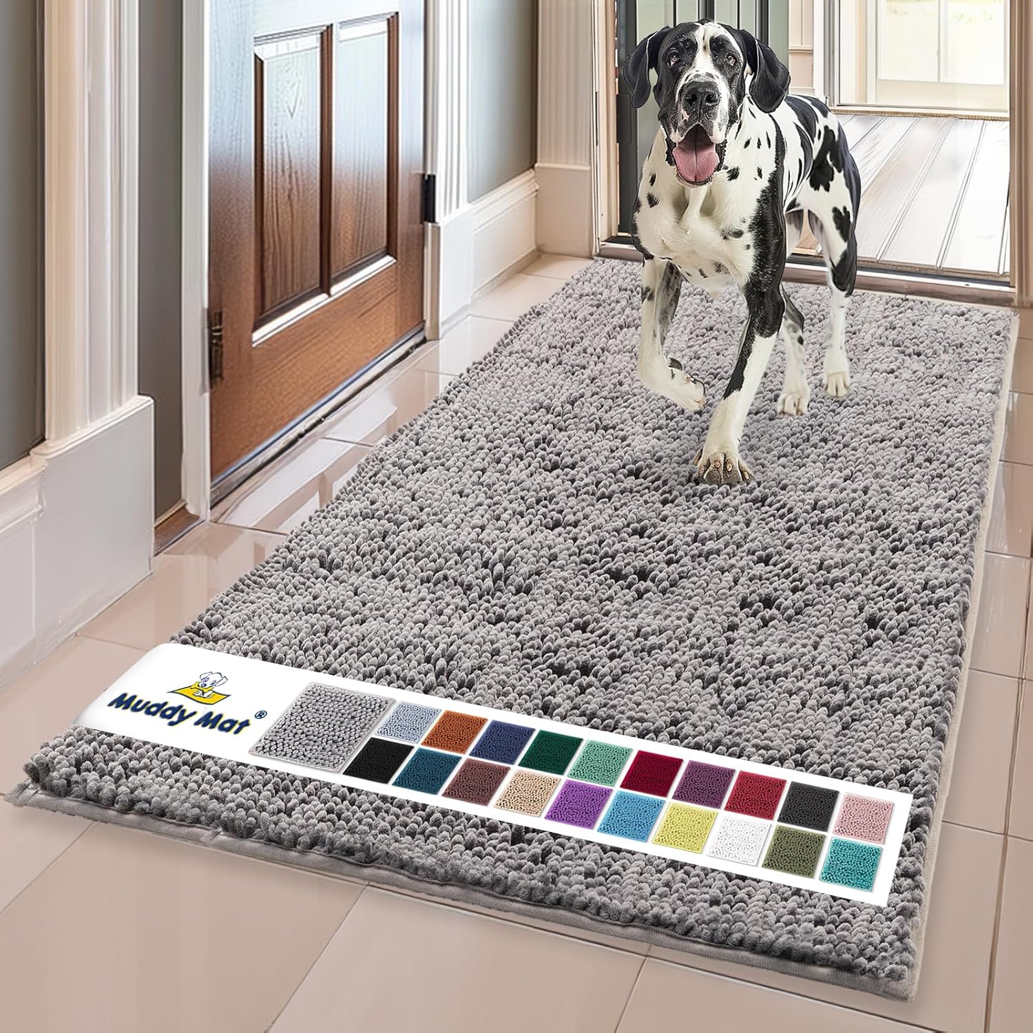 Muddy Mat® | Super Absorbent Door Mat Indoor, Microfiber Quick Dry Chenille Entryway Rug, Non-Slip Front Door Mat, Indoor Mats for Entryway, Machine Washable Pet Rug, Grey 30"x19"