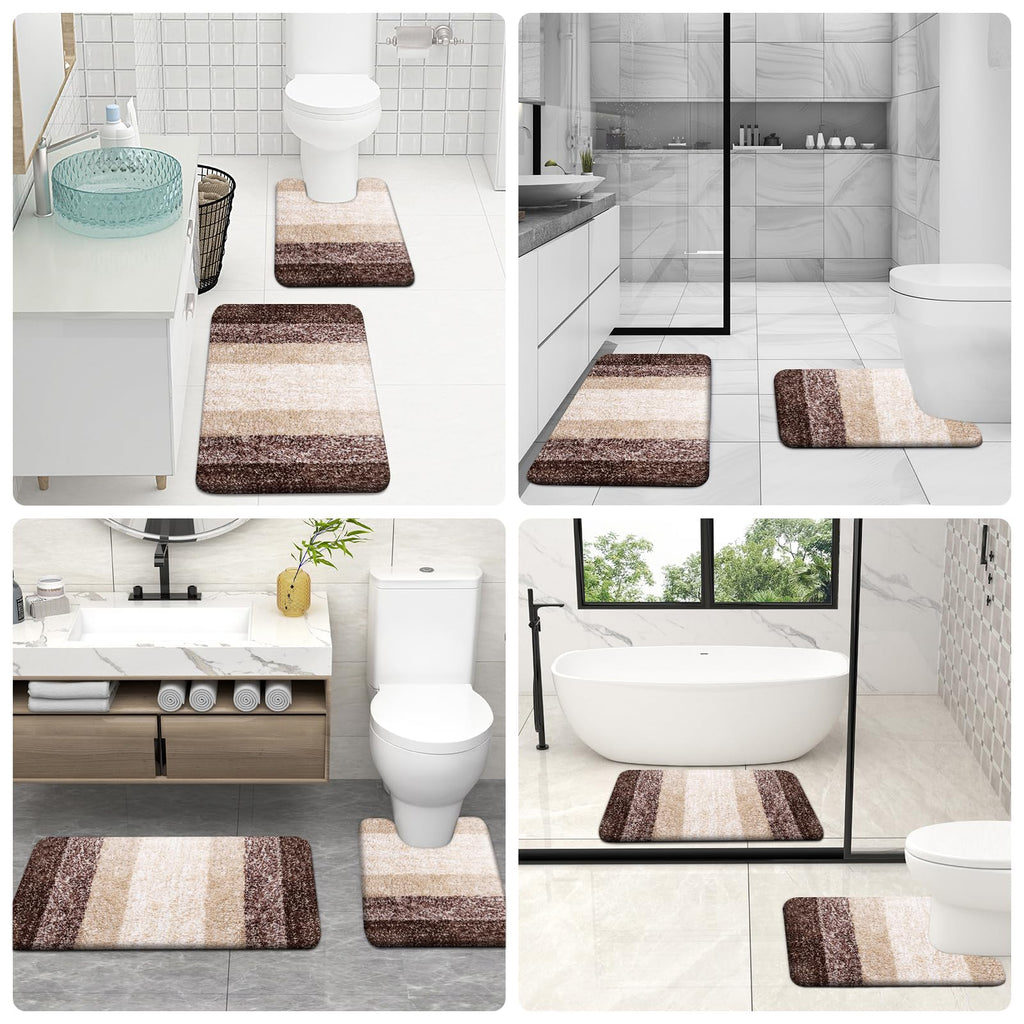 OLANLY Bathroom Rugs Sets 4 piece, Soft Microfiber Absorbent Bath Mat, U-Shaped Contour Toilet Mat and Toilet Lid Cover, Quick Dry, Machine Washable, Toilet Cover and Rug Set for Bathroom, Grey