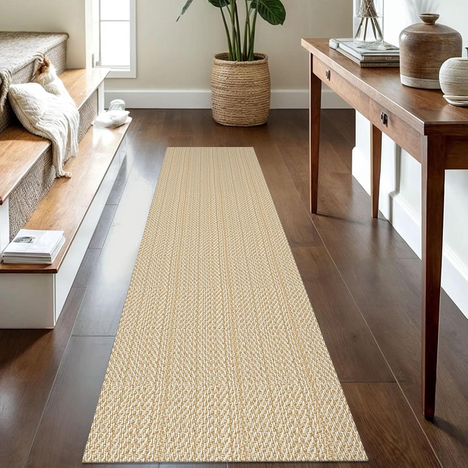 IOHOUZE Small Area Rug 2x3 Washable Woven Rugs for Entryway Non Slip Rubber Backed Kitchen Rugs Indoor Outdoor Doormat Throw Rug Floor Carpet for Entrance Front Door, Orange/Tan/Brown