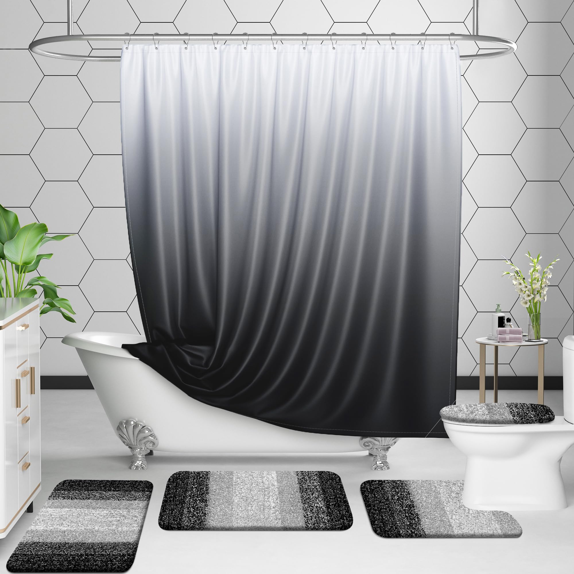 OLANLY Bathroom Rugs Sets 4 piece, Soft Microfiber Absorbent Bath Mat, U-Shaped Contour Toilet Mat and Toilet Lid Cover, Quick Dry, Machine Washable, Toilet Cover and Rug Set for Bathroom, Grey