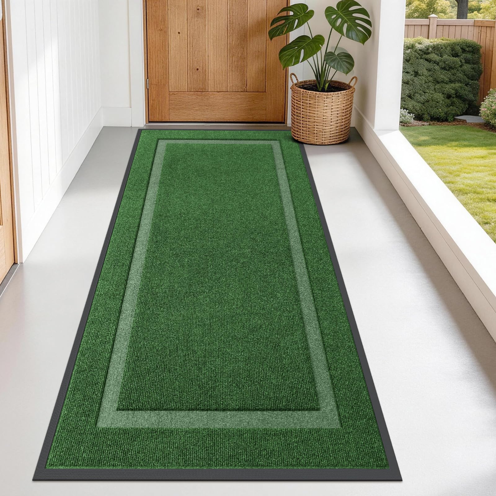 OLANLY Front Door Mat Indoor Outdoor Entrance, Waterproof All-Season, All-Weather Doormat, Sturdy Natural Rubber, Fade Resistant, Low Profile, Easy Clean Patio Porch Entryway Mat, 29.5x17, Black