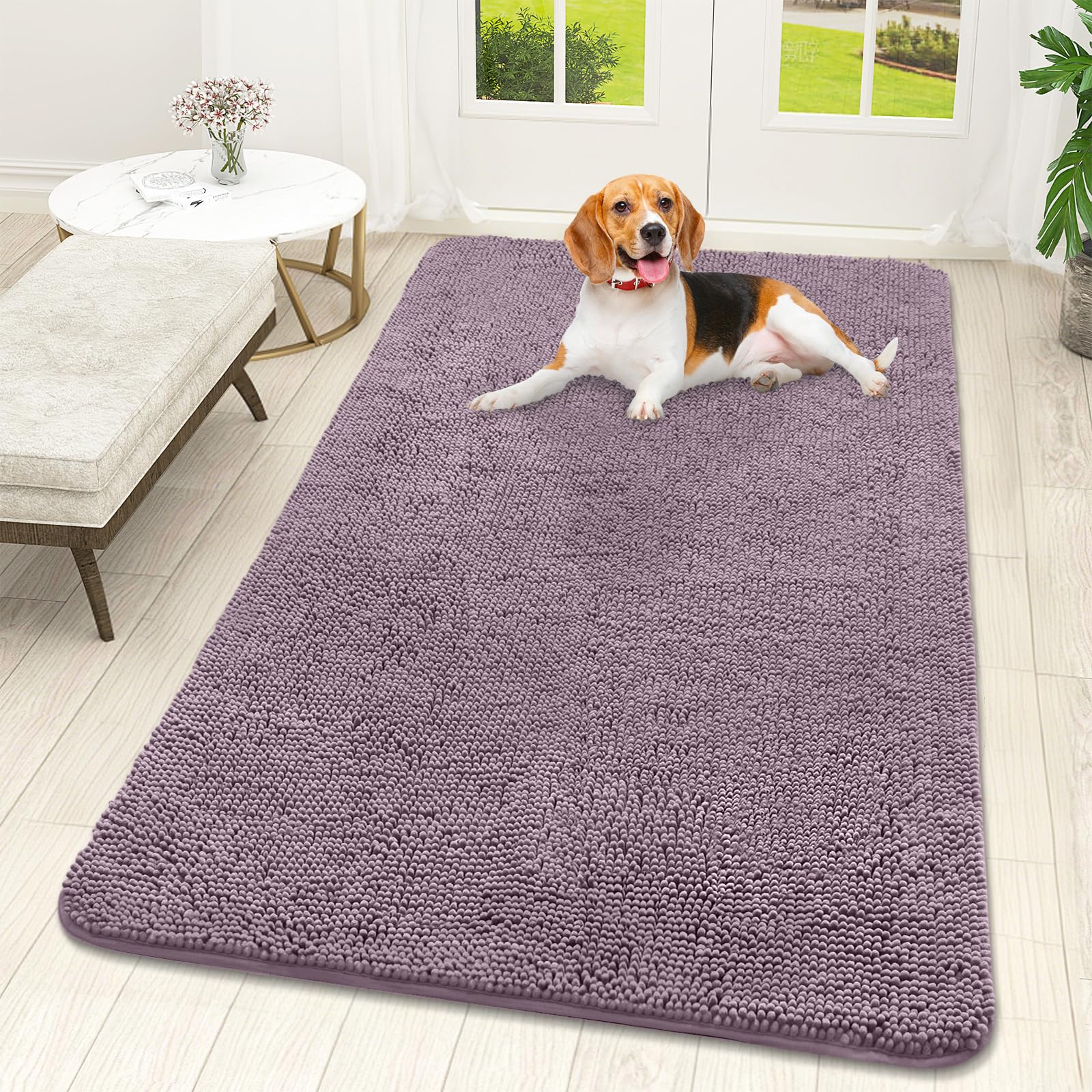 OLANLY Dog Door Mat for Muddy Paws 30x20, Absorbs Moisture and Dirt, Absorbent Non-Slip Washable Doormat, Quick Dry Chenille Mud Mat for Dogs, Entry Indoor Entryway Carpet for Inside Floor, Grey