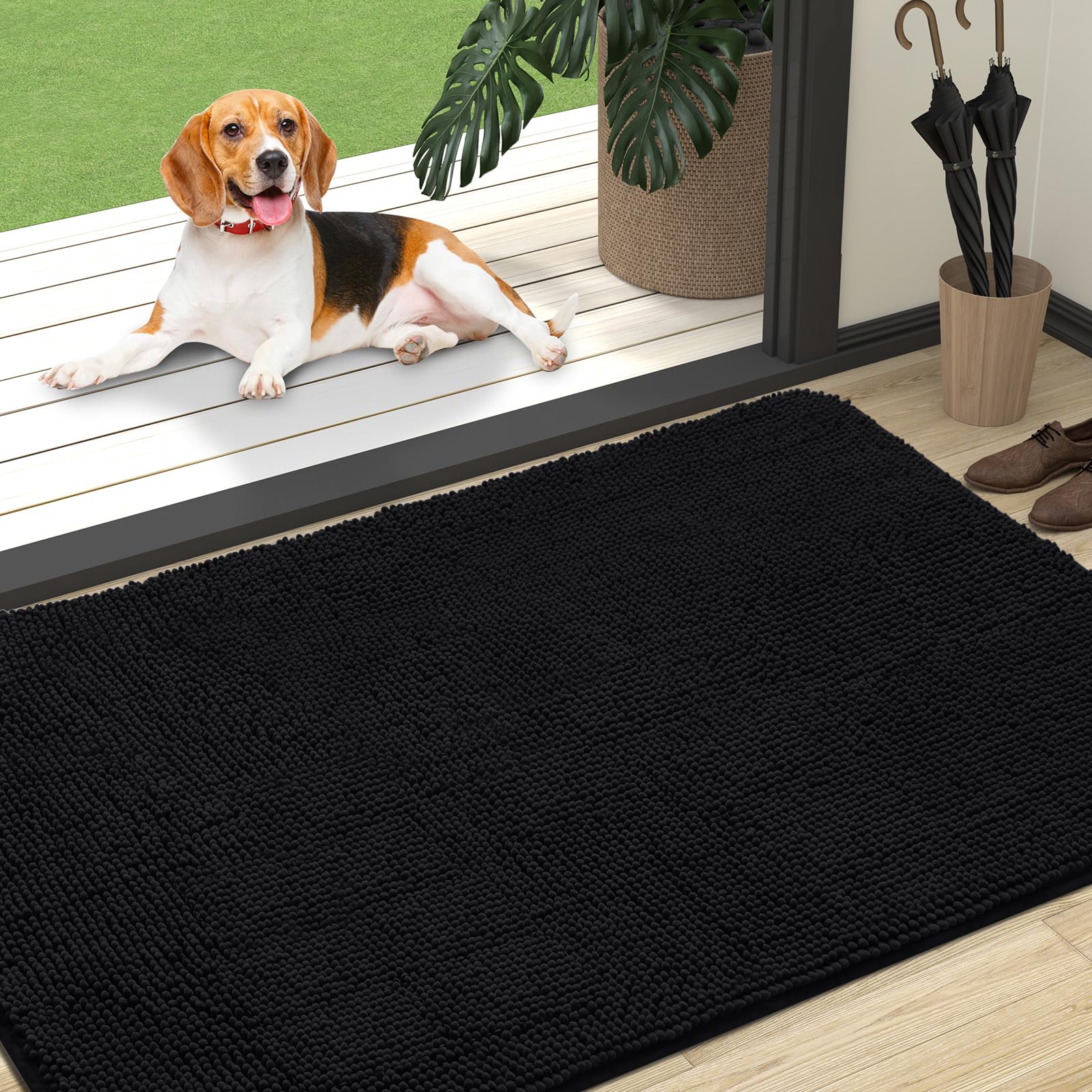 OLANLY Dog Door Mat for Muddy Paws 30x20, Absorbs Moisture and Dirt, Absorbent Non-Slip Washable Doormat, Quick Dry Chenille Mud Mat for Dogs, Entry Indoor Entryway Carpet for Inside Floor, Grey