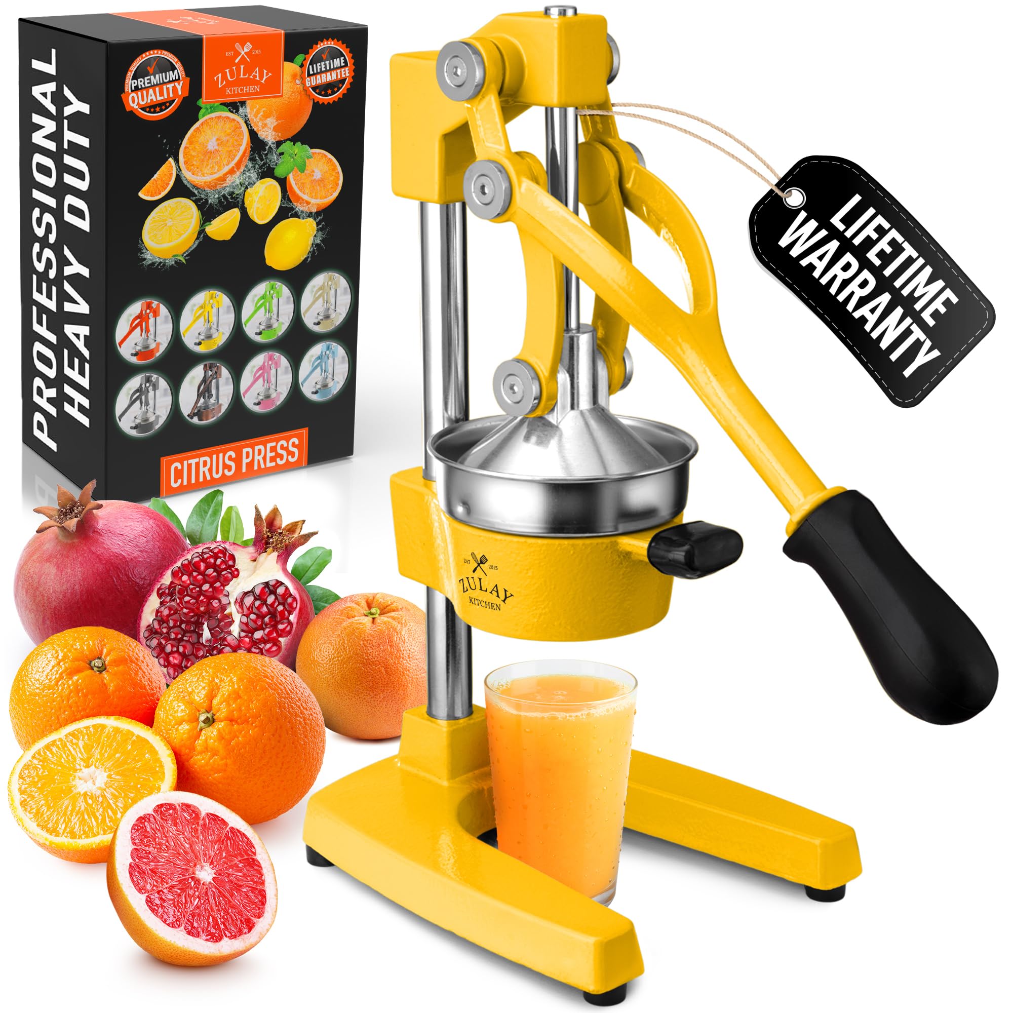 Zulay Kitchen Cast Iron Juicer - Easy-to-Clean Heavy-Duty Manual Juicer, Professional Citrus Juicer - Stainless Steel Lemon Squeezer - Manual Citrus Press & Orange Squeezer - Orange Juicer (Black)