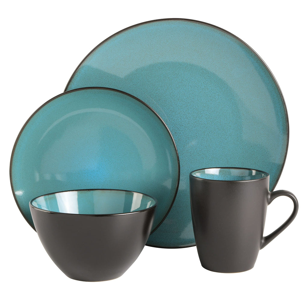 Gibson Elite Soho Lounge Round Reactive Glaze Stoneware Dinnerware Set, Service for 4 (16pc), Blue, Soho Round.