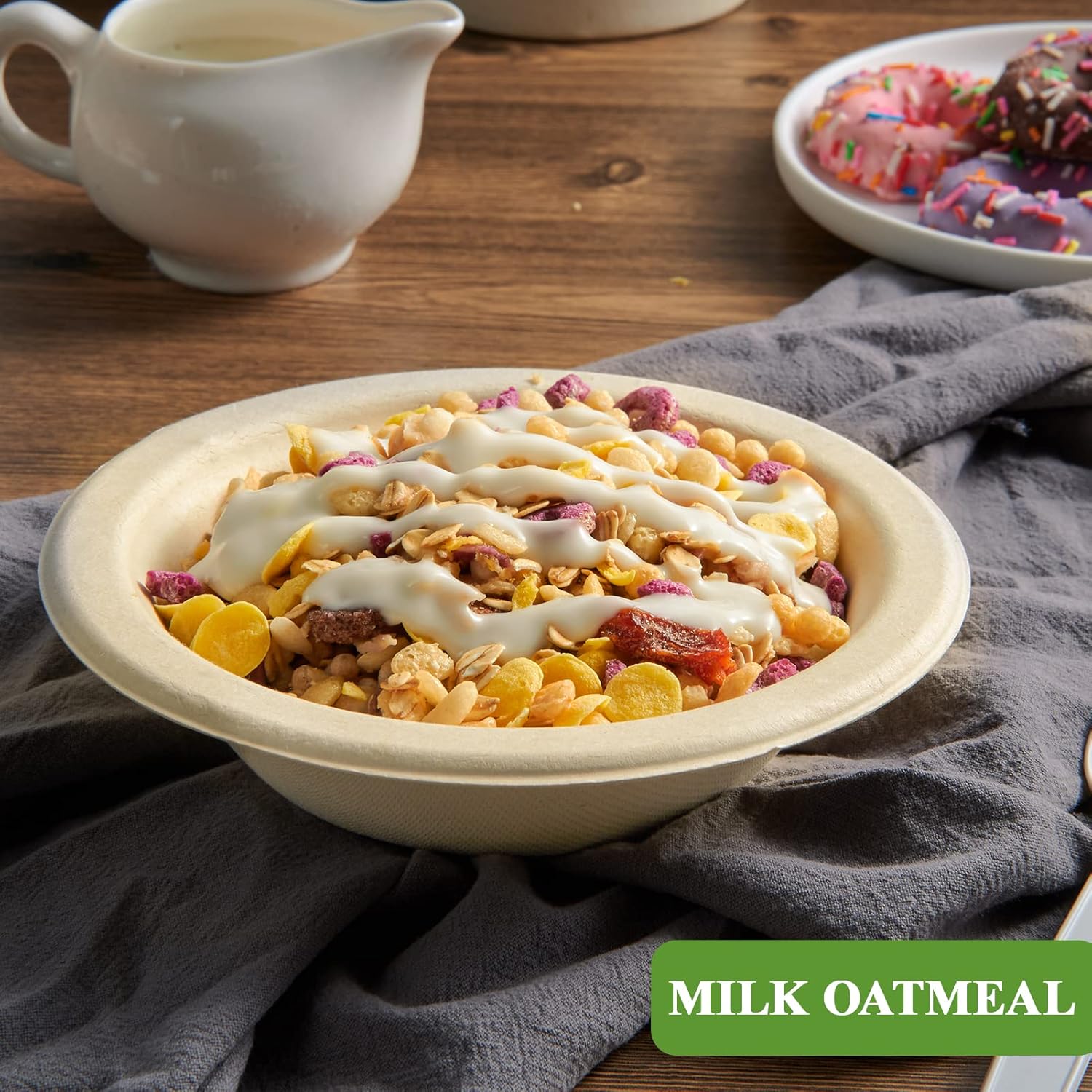 Vplus 150 Pack Compostable Disposable Paper Plates 9 inch and 500 Pack 12 OZ Paper Bowls