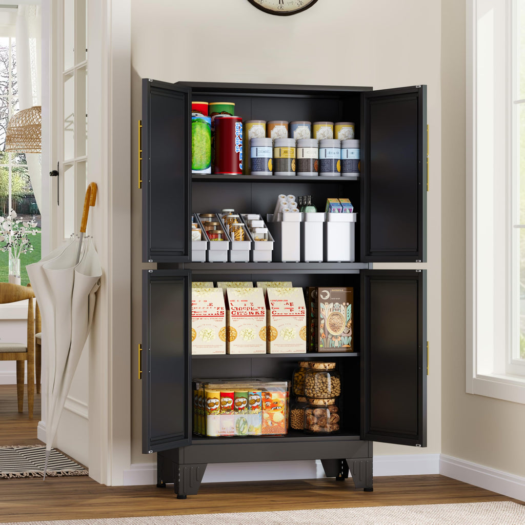GAIOUS Metal Pantry Cabinet, Kitchen Pantry Storage Cabinets with 2 Door and 3 Adjustable Shelves, White Kitchen Pantry Cabinet, Freestanding Cupboard for Dining Room Living Room Bathroom