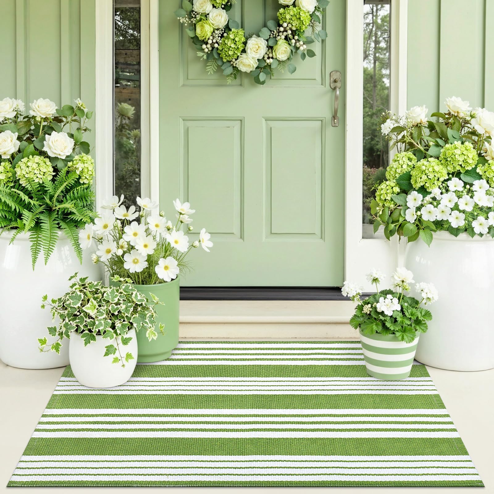 OLANLY Black and White Striped Rug 2'4" x 3'7" (27.5" x 43") – Washable Cotton Indoor Outdoor Doormat for Front Door, Entryway, Kitchen, Porch, Patio Decor