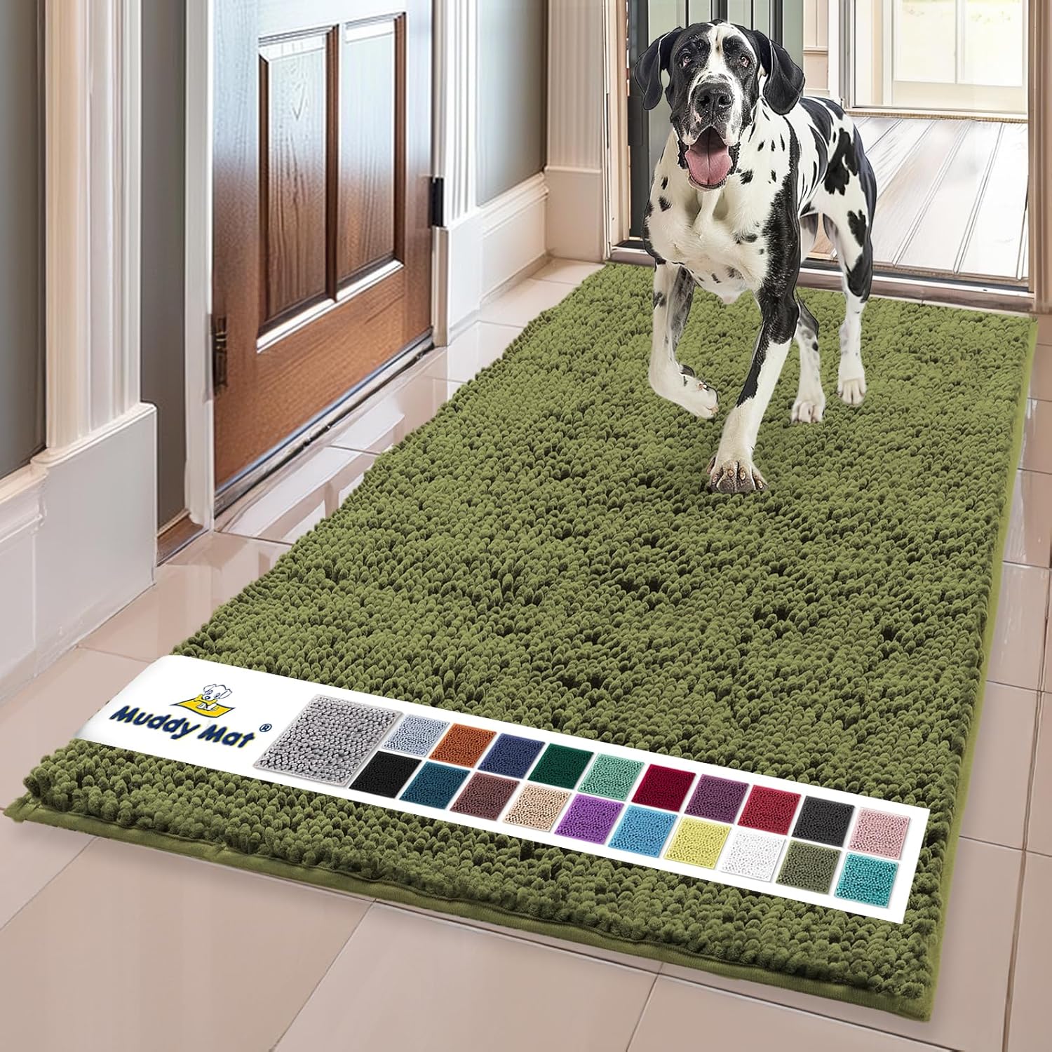 Muddy Mat® | Super Absorbent Door Mat Indoor, Microfiber Quick Dry Chenille Entryway Rug, Non-Slip Front Door Mat, Indoor Mats for Entryway, Machine Washable Pet Rug, Grey 30"x19"
