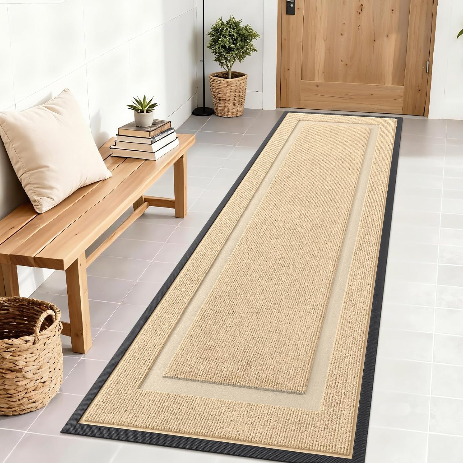 OLANLY Front Door Mat Indoor Outdoor Entrance, Waterproof All-Season, All-Weather Doormat, Sturdy Natural Rubber, Fade Resistant, Low Profile, Easy Clean Patio Porch Entryway Mat, 29.5x17, Beige