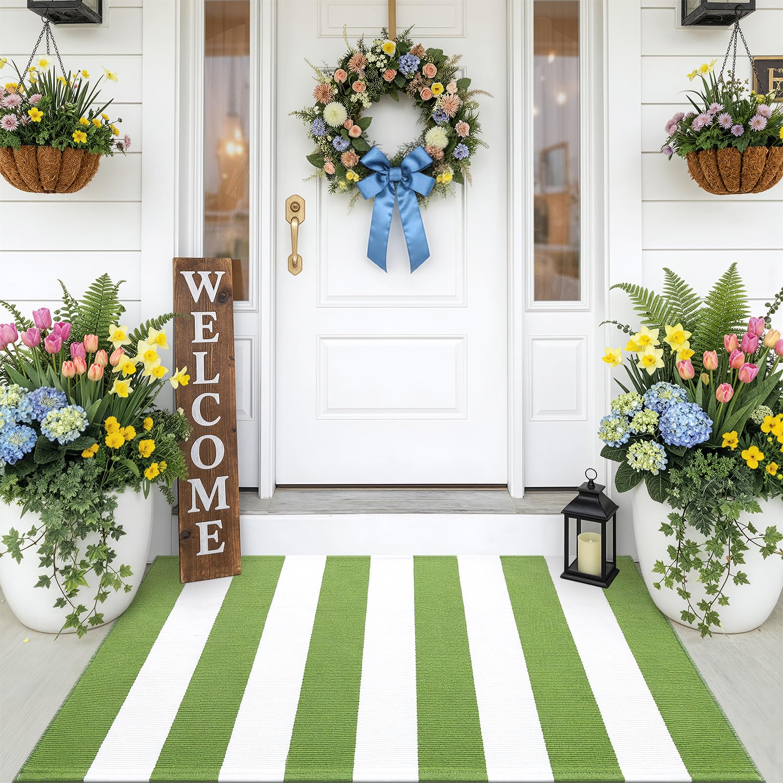 OLANLY Black and White Striped Rug 2'4" x 3'7" (27.5" x 43") – Washable Cotton Indoor Outdoor Doormat for Front Door, Entryway, Kitchen, Porch, Patio Decor