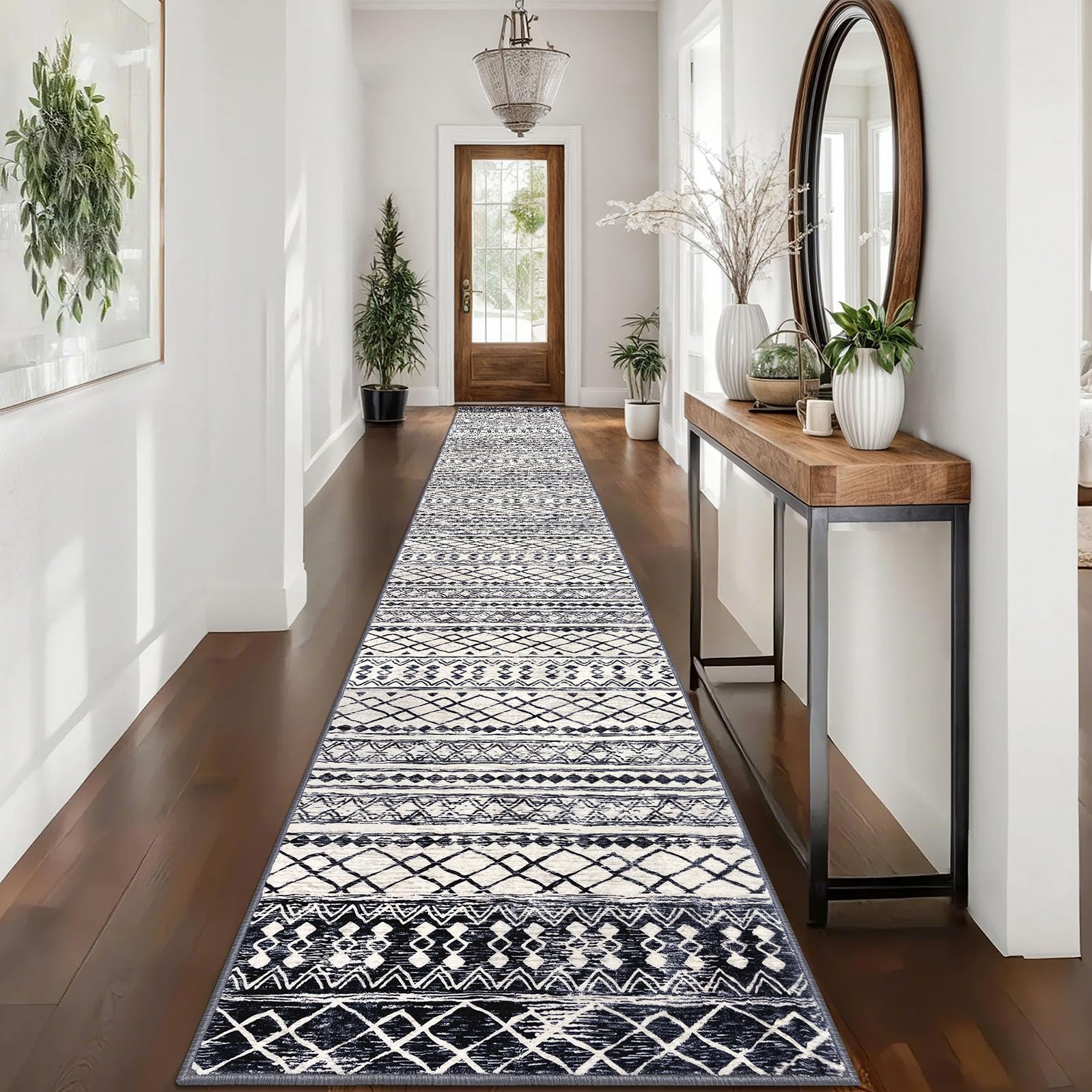 KUTA Washable Non-Slip Rugs for Entryway 2x3, Grey Moroccan Boho Small Area Rug, Ultra Soft Vintage Geometric Low-Pile Indoor Door Mat Floor Carpet for Indoor, Entrance, Kitchen, Bathroom, Bedroom