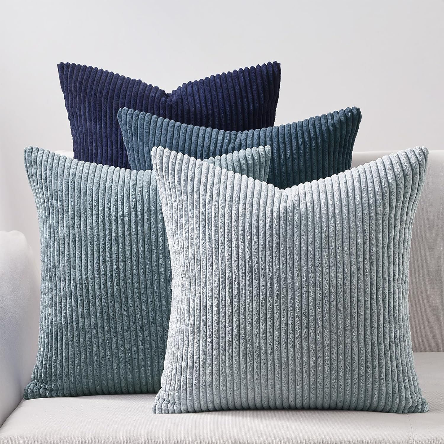 Topfinel BlueGray Decorative Throw Pillow Covers 22x22 Inch Set of 4,Soft Accent Corduroy Striped Gradient Color Small Cushion Cover for Beach,Patio,Balcony,Couch Living Room,Summer Home Decor