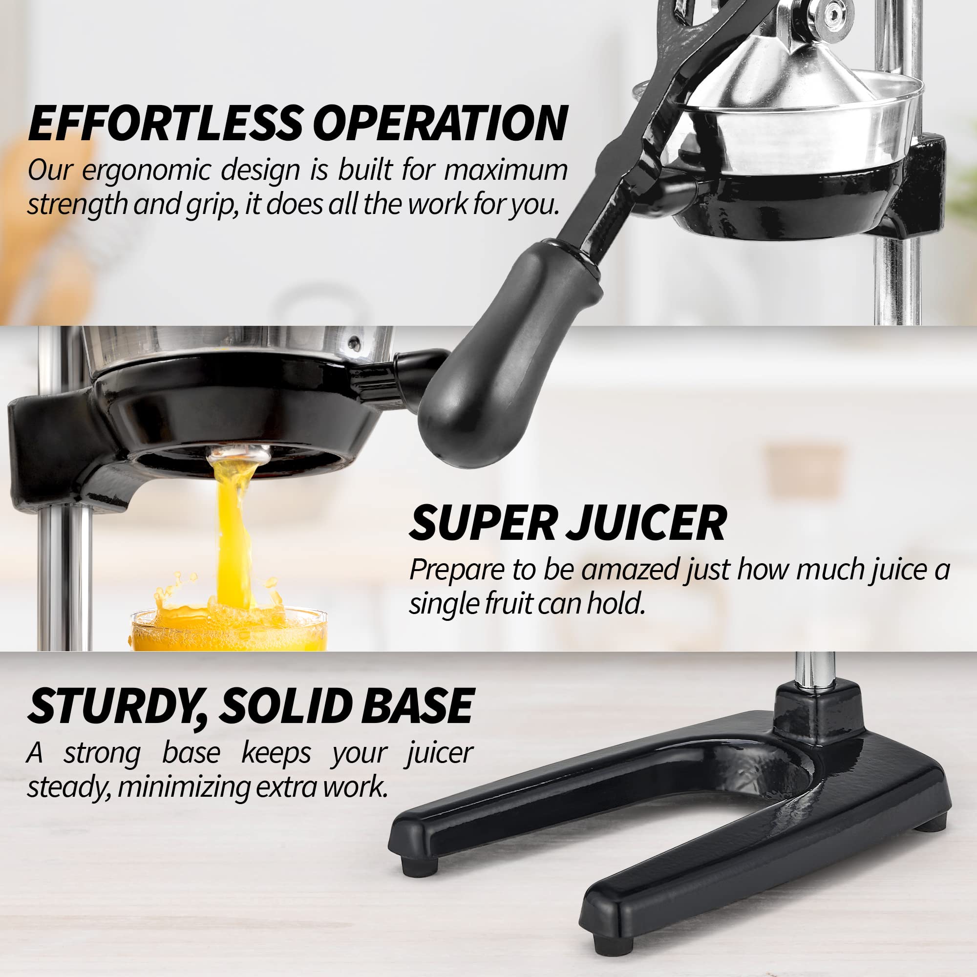 Zulay Kitchen Cast Iron Juicer - Easy-to-Clean Heavy-Duty Manual Juicer, Professional Citrus Juicer - Stainless Steel Lemon Squeezer - Manual Citrus Press & Orange Squeezer - Orange Juicer (Black)