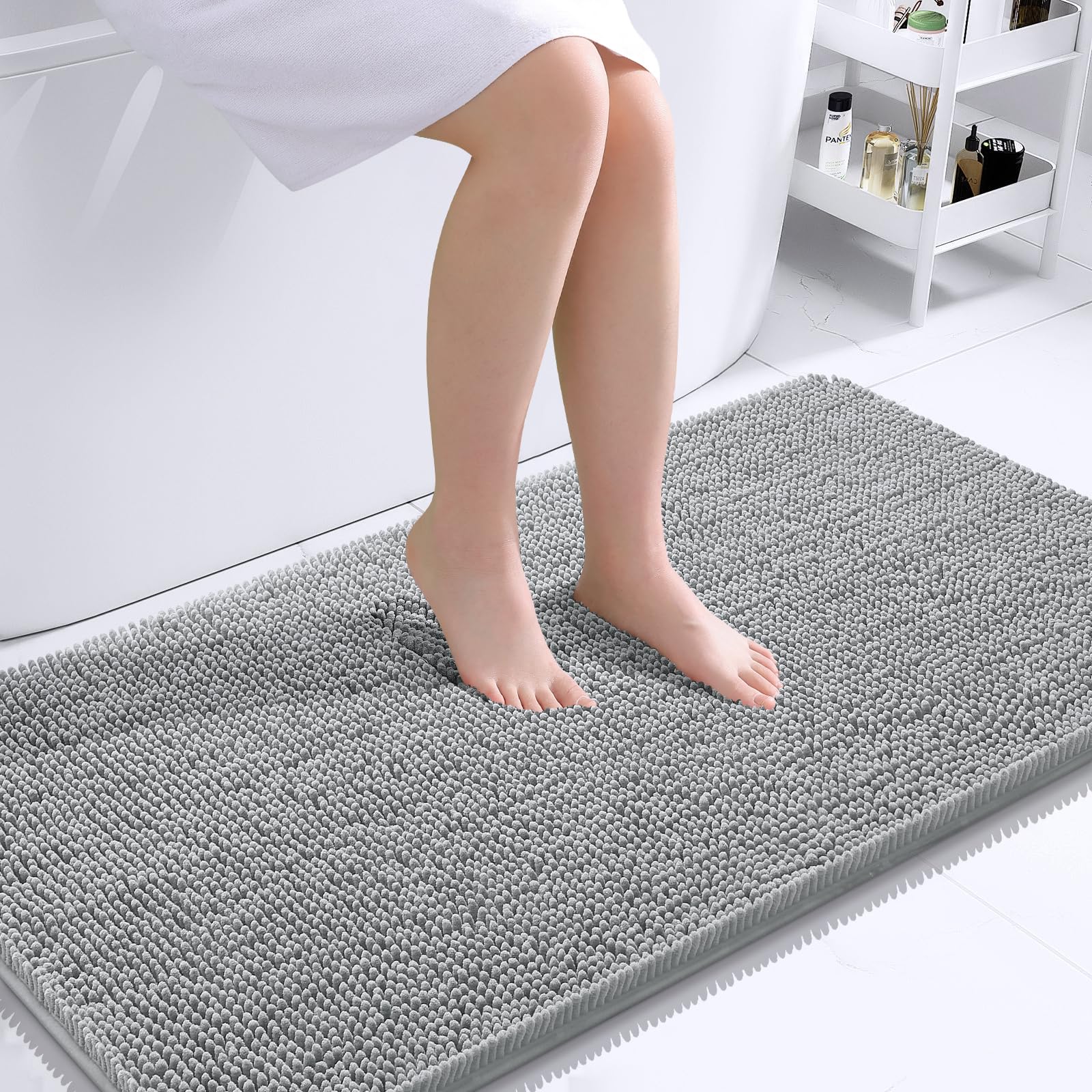 OLANLY Bathroom Rugs 30x20, Extra Soft Absorbent Chenille Bath Rugs, Rubber Backing Quick Dry, Machine Washable Bath Mats for Bathroom Floor, Tub and Shower, Home Decor Accessories, Grey