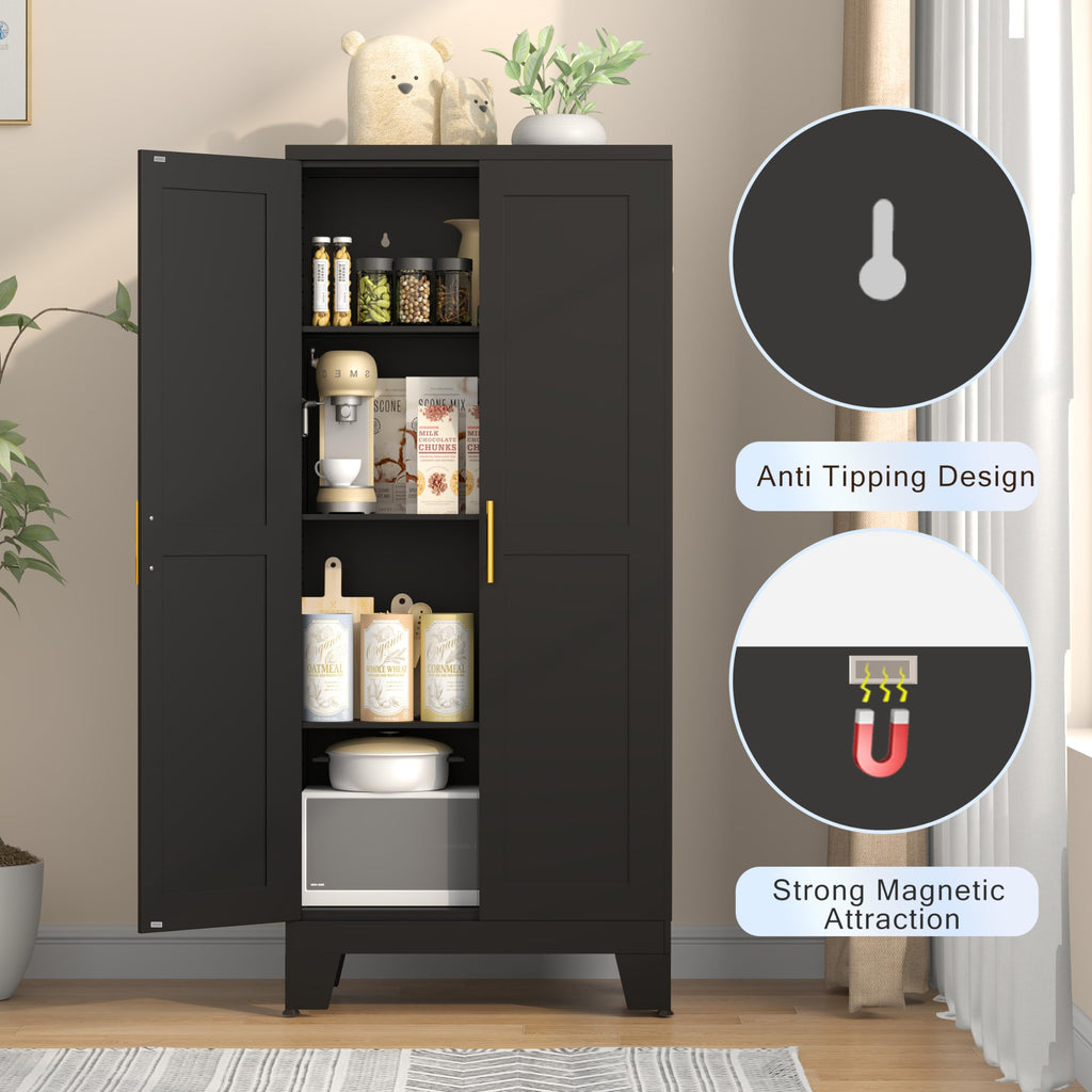 GAIOUS Metal Pantry Cabinet, Kitchen Pantry Storage Cabinets with 2 Door and 3 Adjustable Shelves, White Kitchen Pantry Cabinet, Freestanding Cupboard for Dining Room Living Room Bathroom