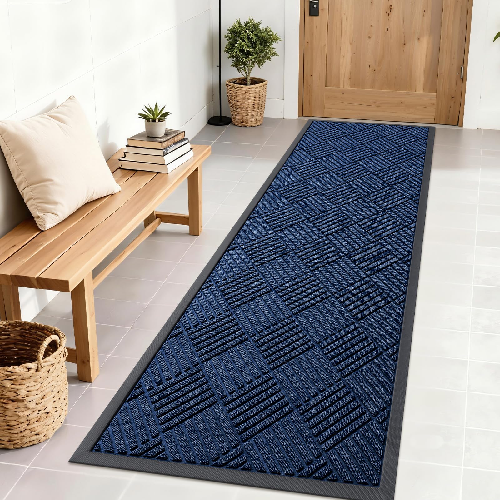 OLANLY Front Door Mat Outside Entrance 29.5x17, Absorbent, Heavy Duty Sturdy Natural Rubber Doormat Indoor Outdoor, Stain and Fade Resistant, Non-Slip Low Profile Floor Mat for Entryway, Grey Diamond