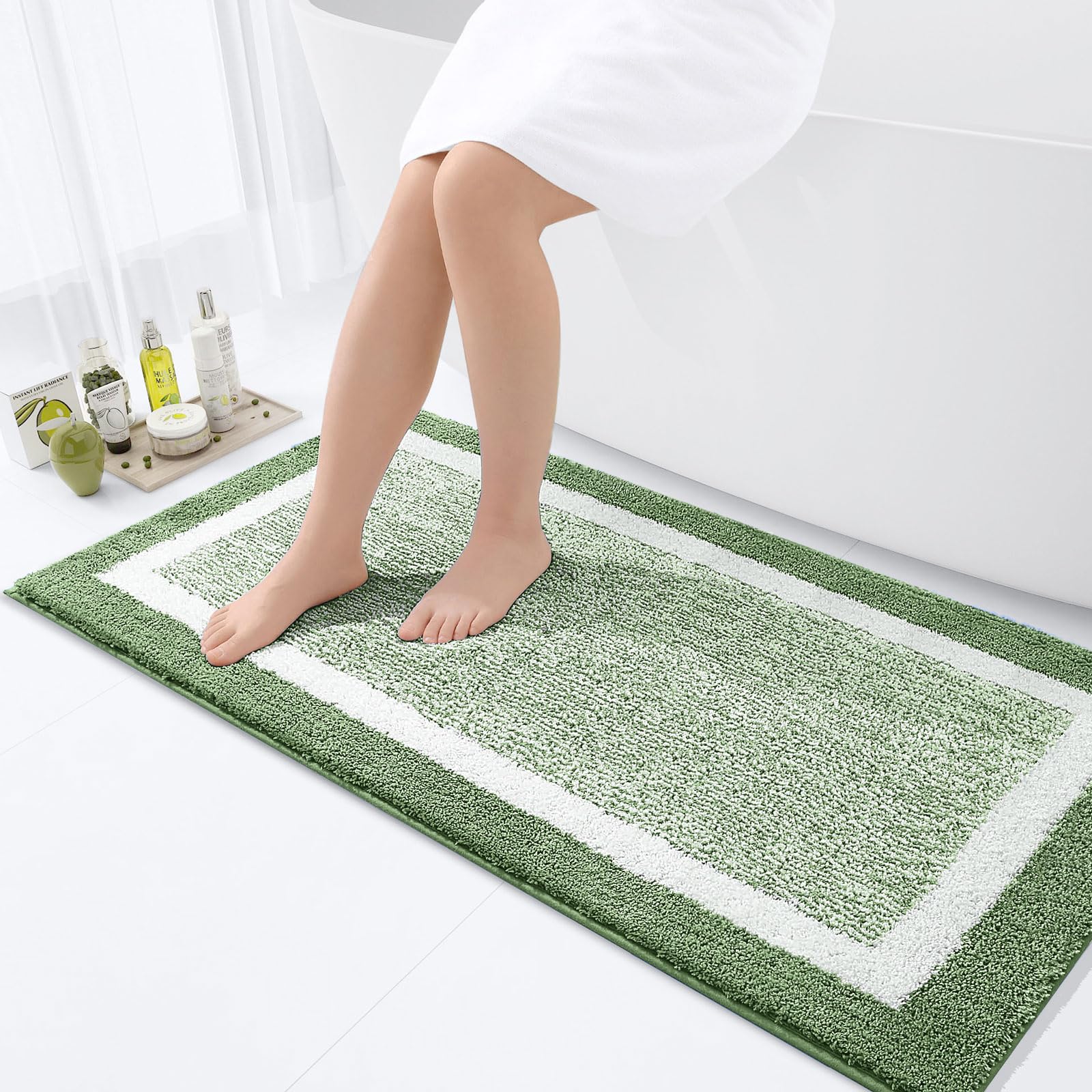 OLANLY Small Bathroom Rugs 24x16, Extra Soft and Absorbent Microfiber Bath Rugs, Non-Slip, Machine Washable, Quick Dry Shaggy Bath Carpet, Bath Mats for Bathroom Floor, Tub, Shower, Grey